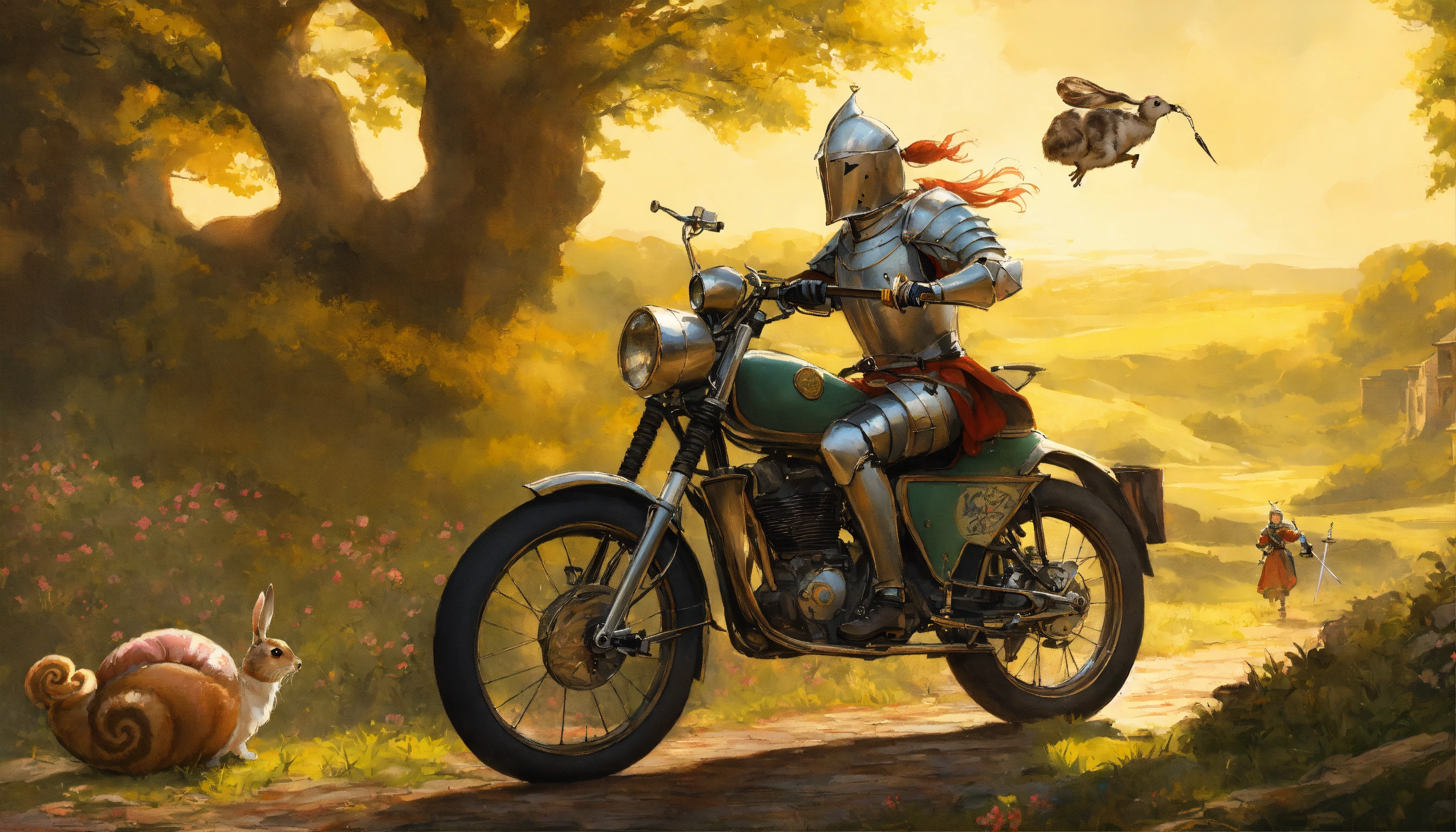 Lexica - Medieval poster of a knight riding a bike and holding a sword ...