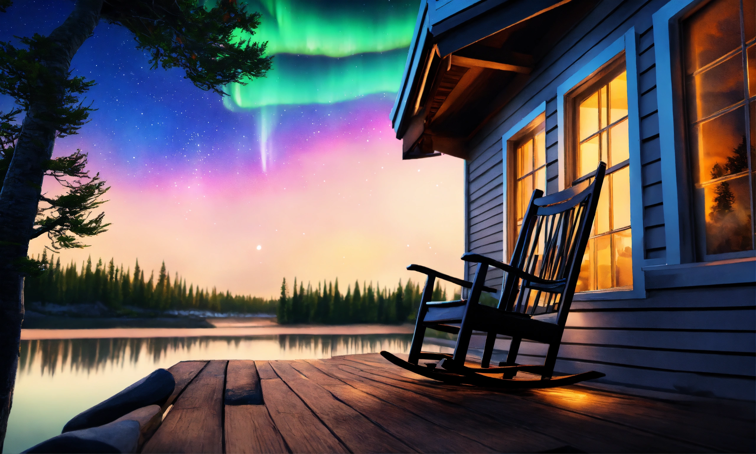 Lexica - Epic shot of ultra detailed and cozy porch in Sweden at a lake ...
