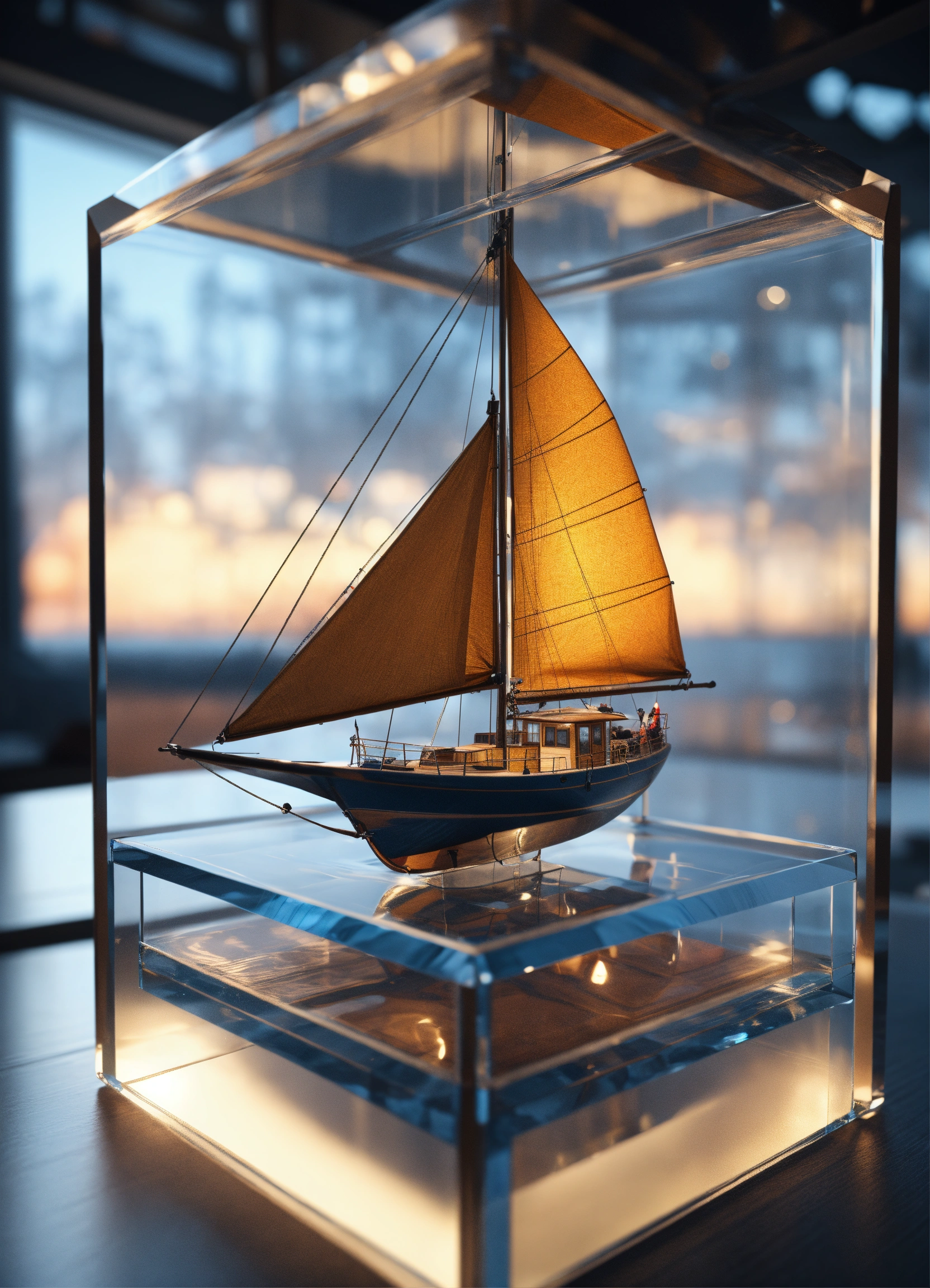Lexica - Sailboat comoletely contained within a transparent glass cube ...
