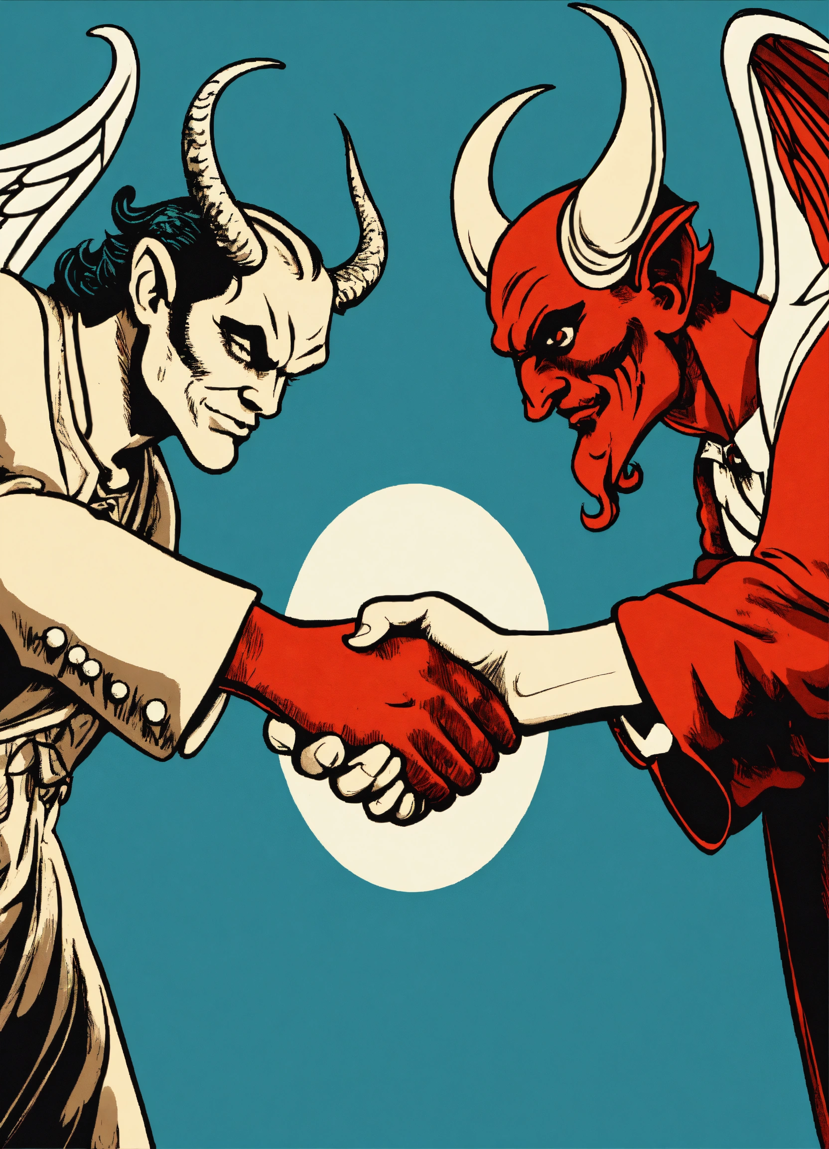 Lexica - Devil and Angel shaking hands close up of hands only retro ...