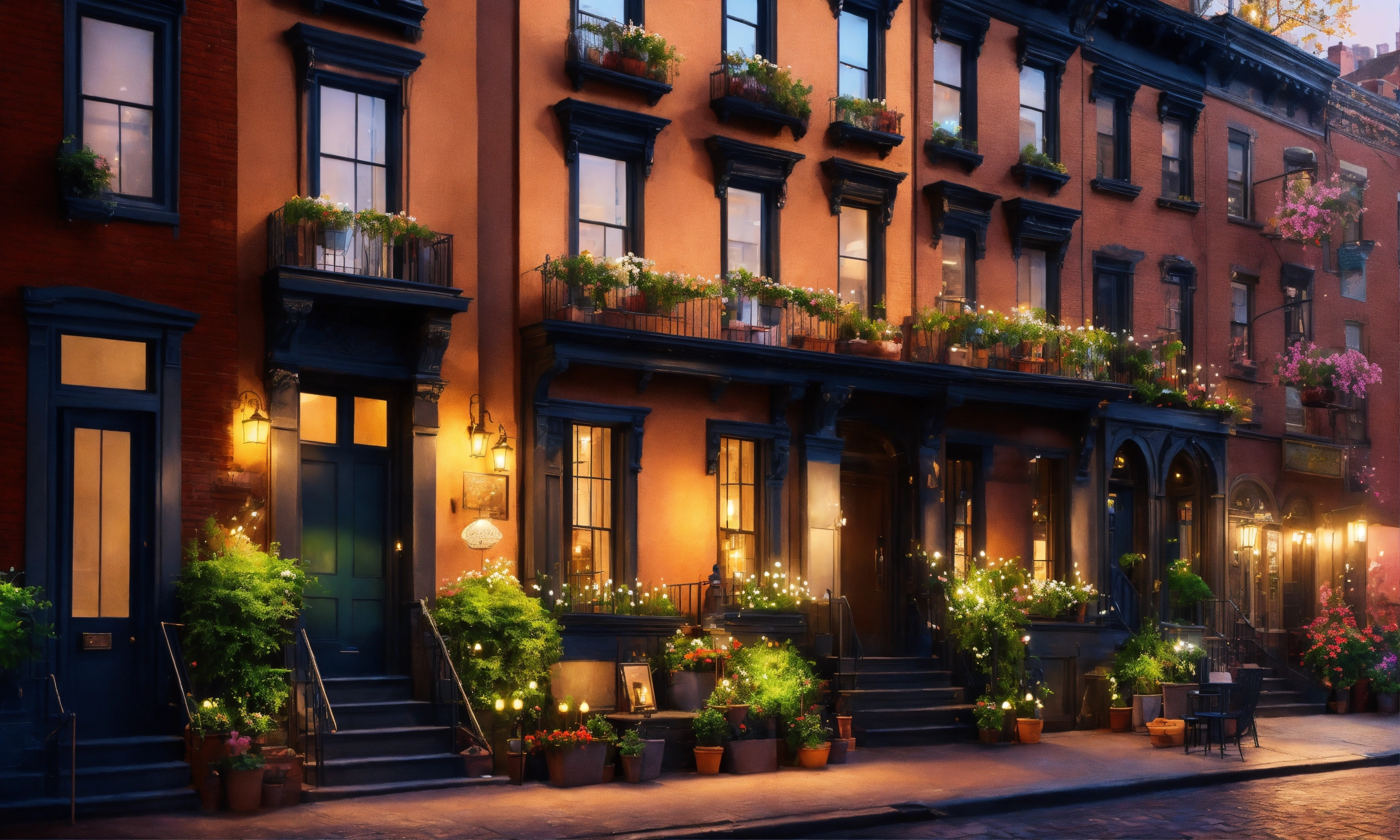 Lexica - Epic shot of a brownstone houses in Greenwich Village in New ...