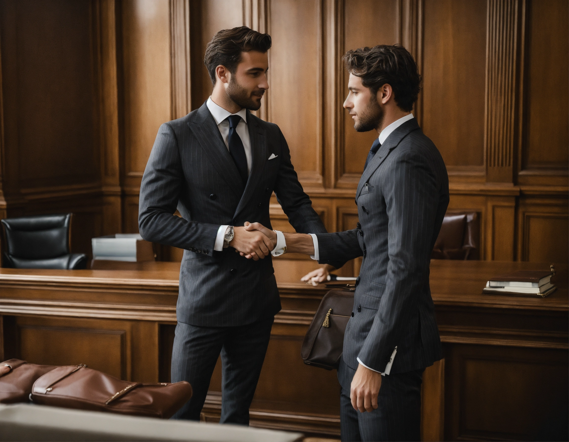 Lexica - Two young French male lawyers in charcoal pinstripe double ...