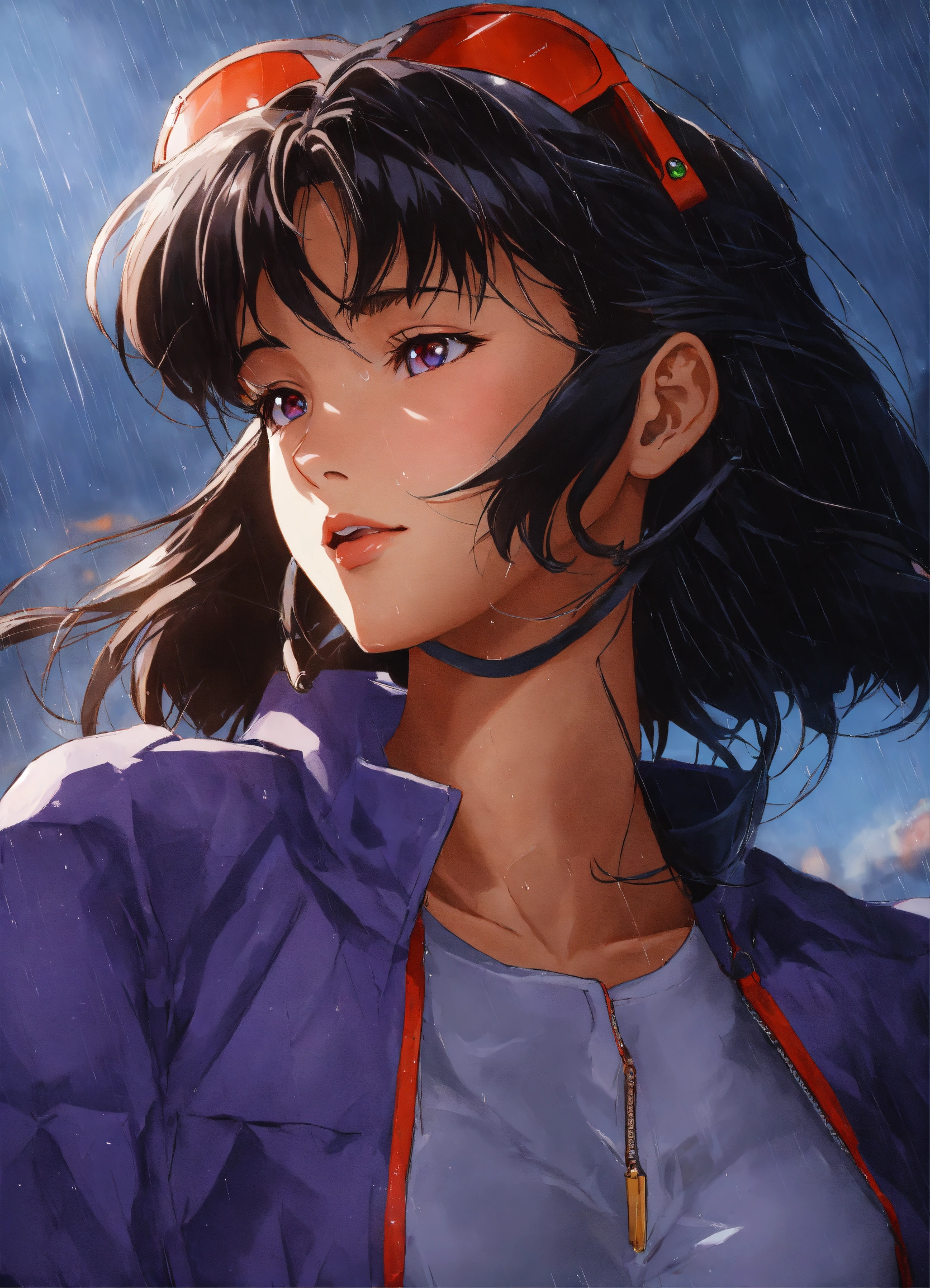 Lexica - Anime art of Misato Katsuragi from Neon Genesis Evangelion,  detailed scene, stunning details, trending on artstation, rainy day,  ray-traced ...