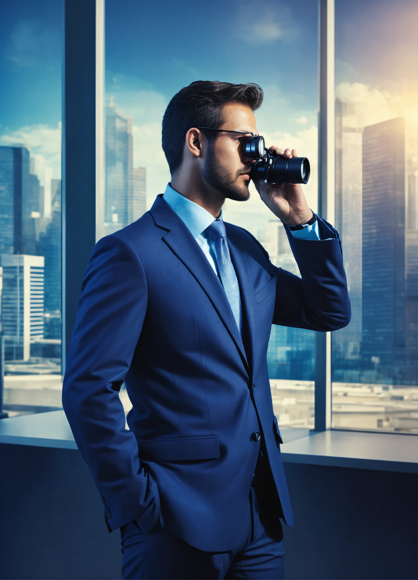 Lexica - A man in a business suit with binoculars, looking for ...