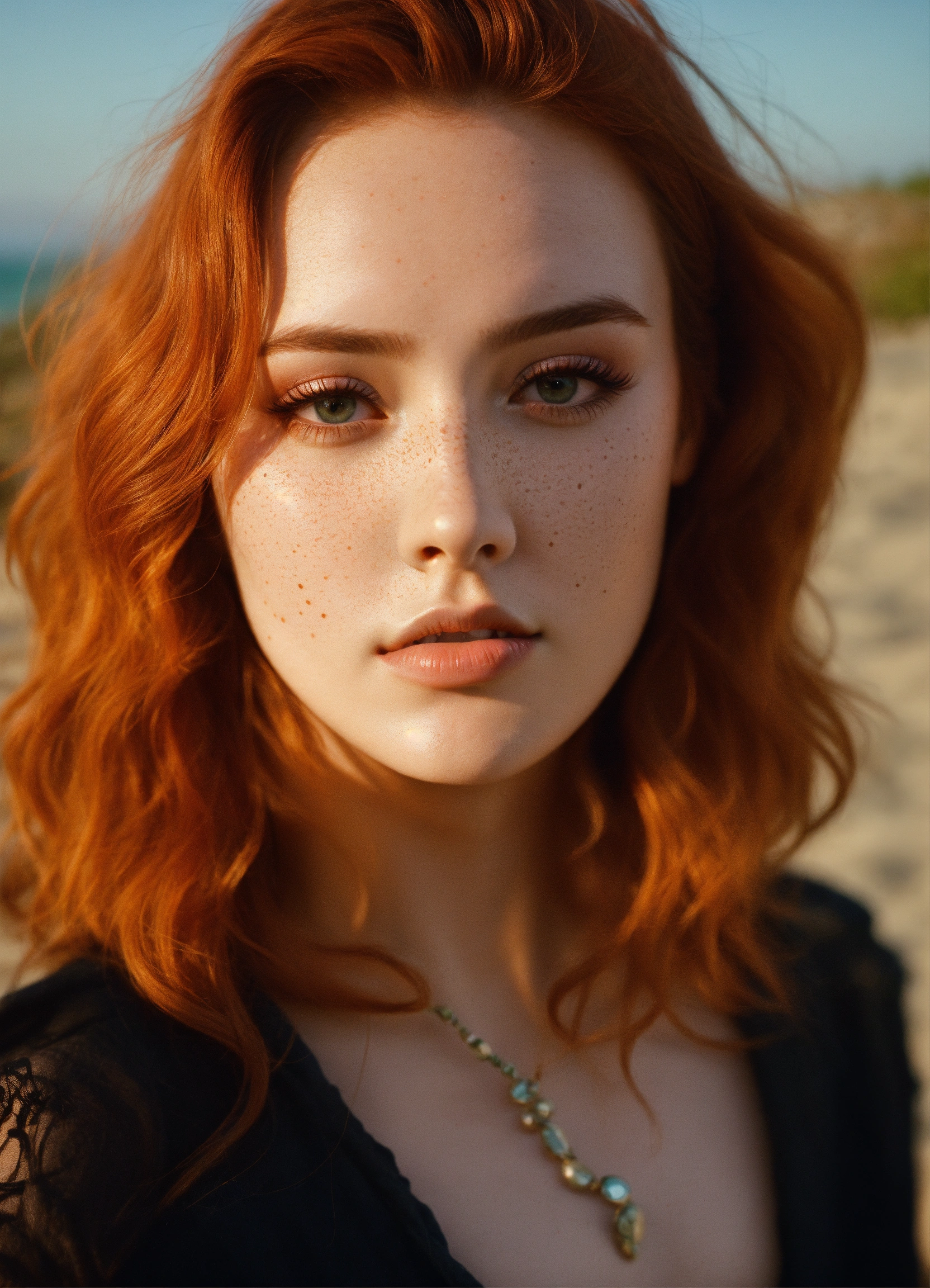 Lexica - Kodachrome model= wavy redhair, head and shou...