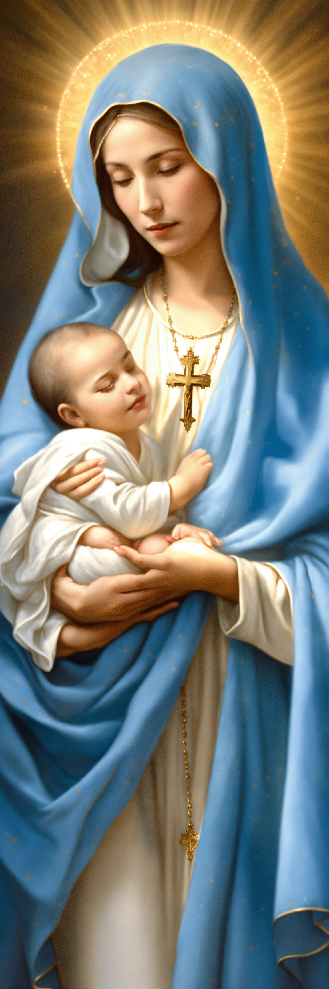 Lexica - A serene portrait of Mother Mary, cloaked in a heavenly blue ...