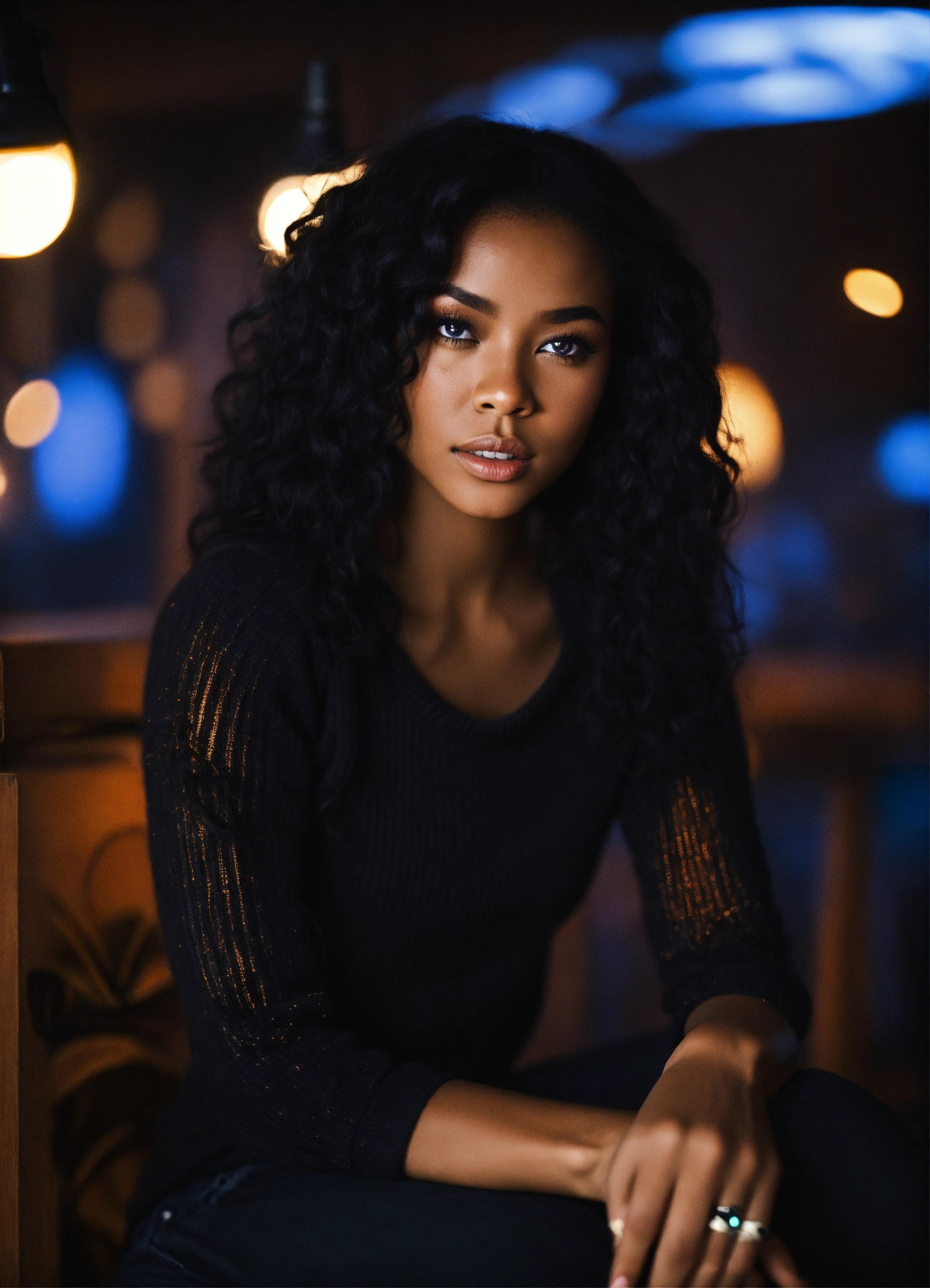 Lexica - Beautiful black female, light skin, slim face, black jeans ...