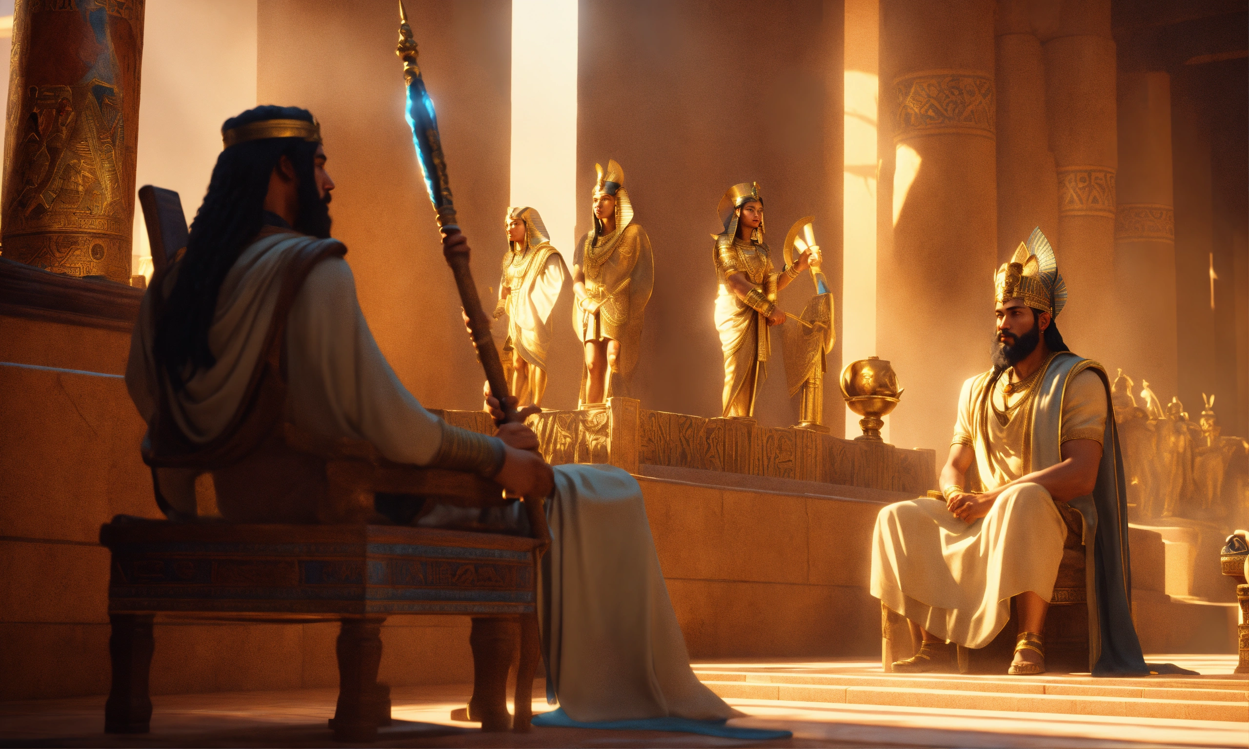 Lexica - Moses with his staff, and his brother, talking to Pharaoh ...