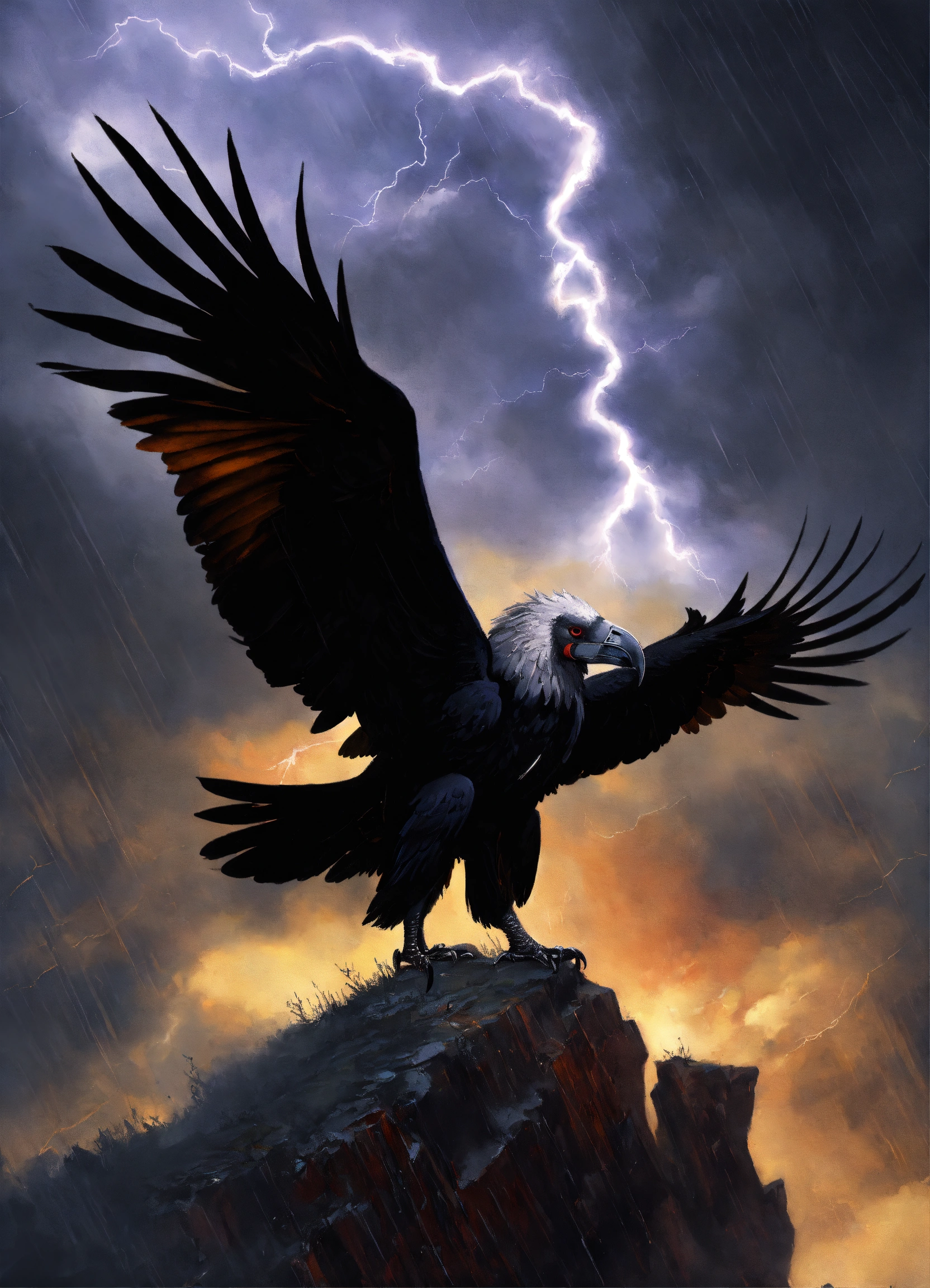 Lexica - A painting of a gothic condor in a lightning storm. condors ...