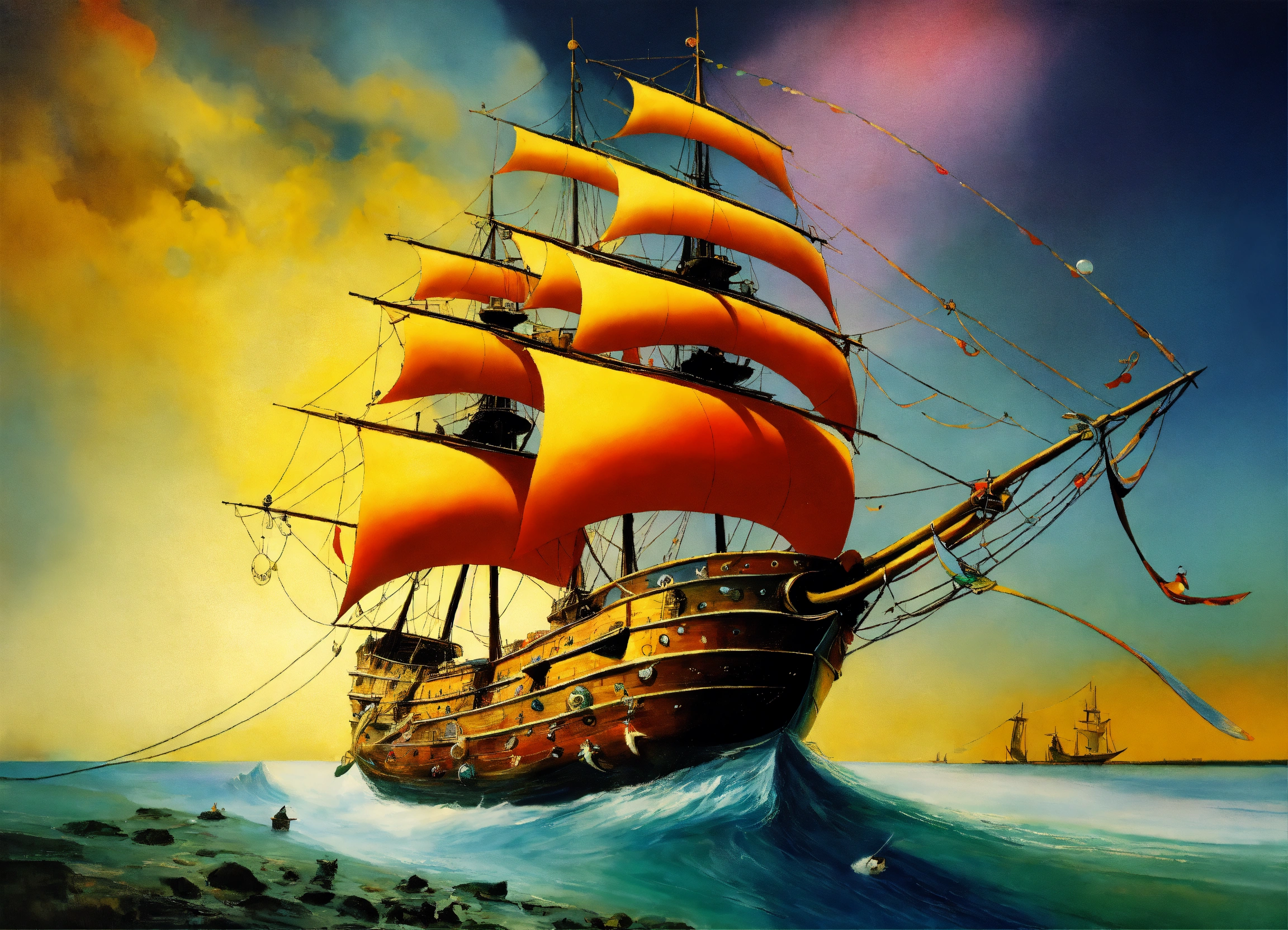 Lexica - Ship, colorful, salvador dali