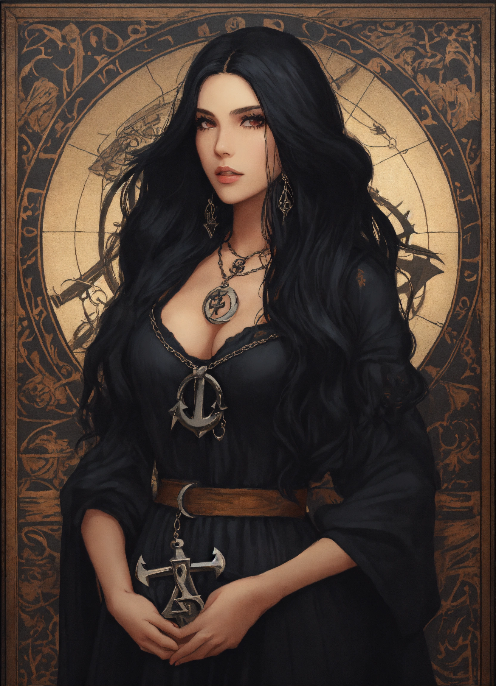 Lexica - A beautiful sorceress with long black hair dressed in a black ...
