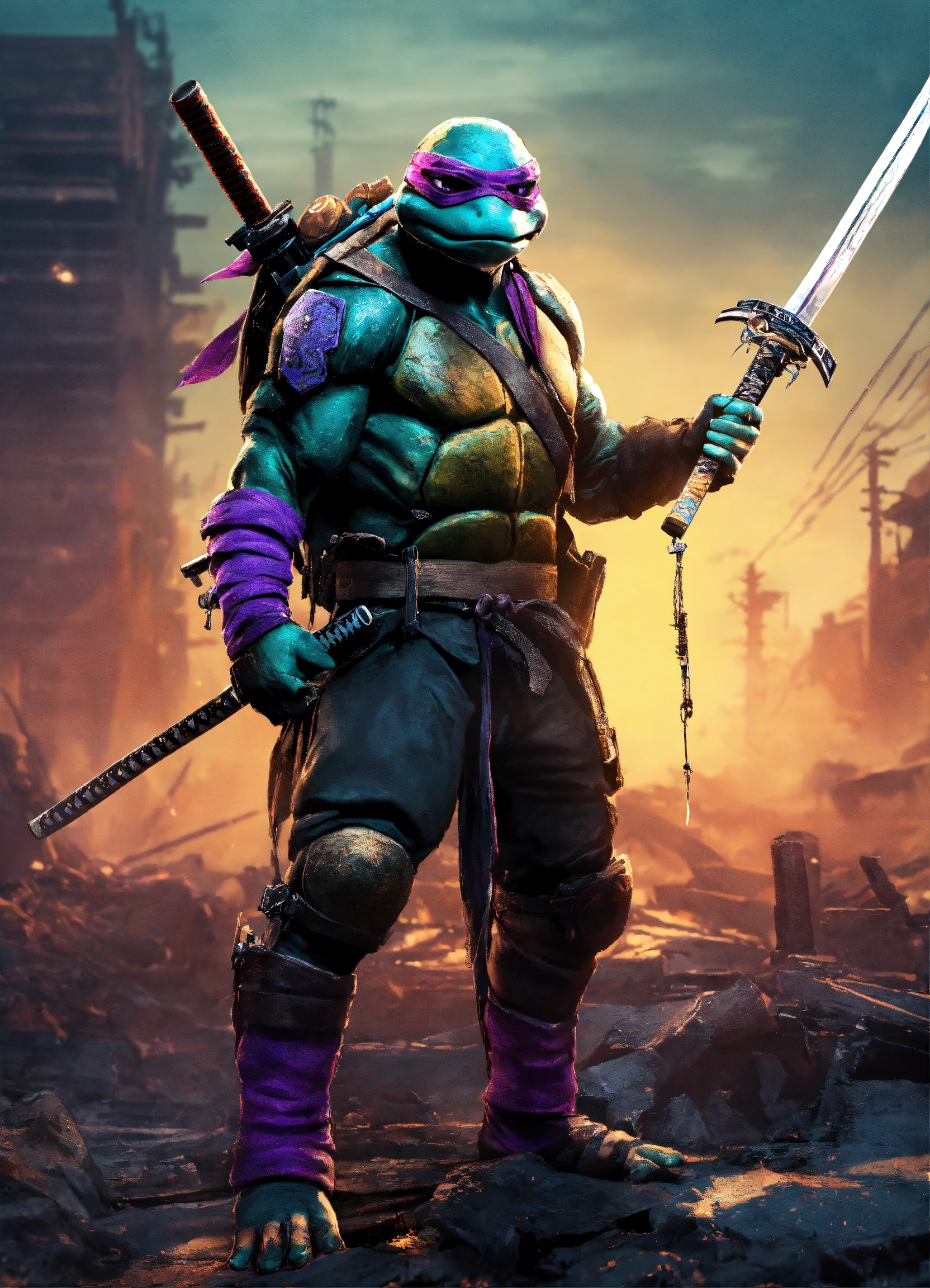 Lexica - A dreamlike ninja turtle with a purple eye band and katana in ...