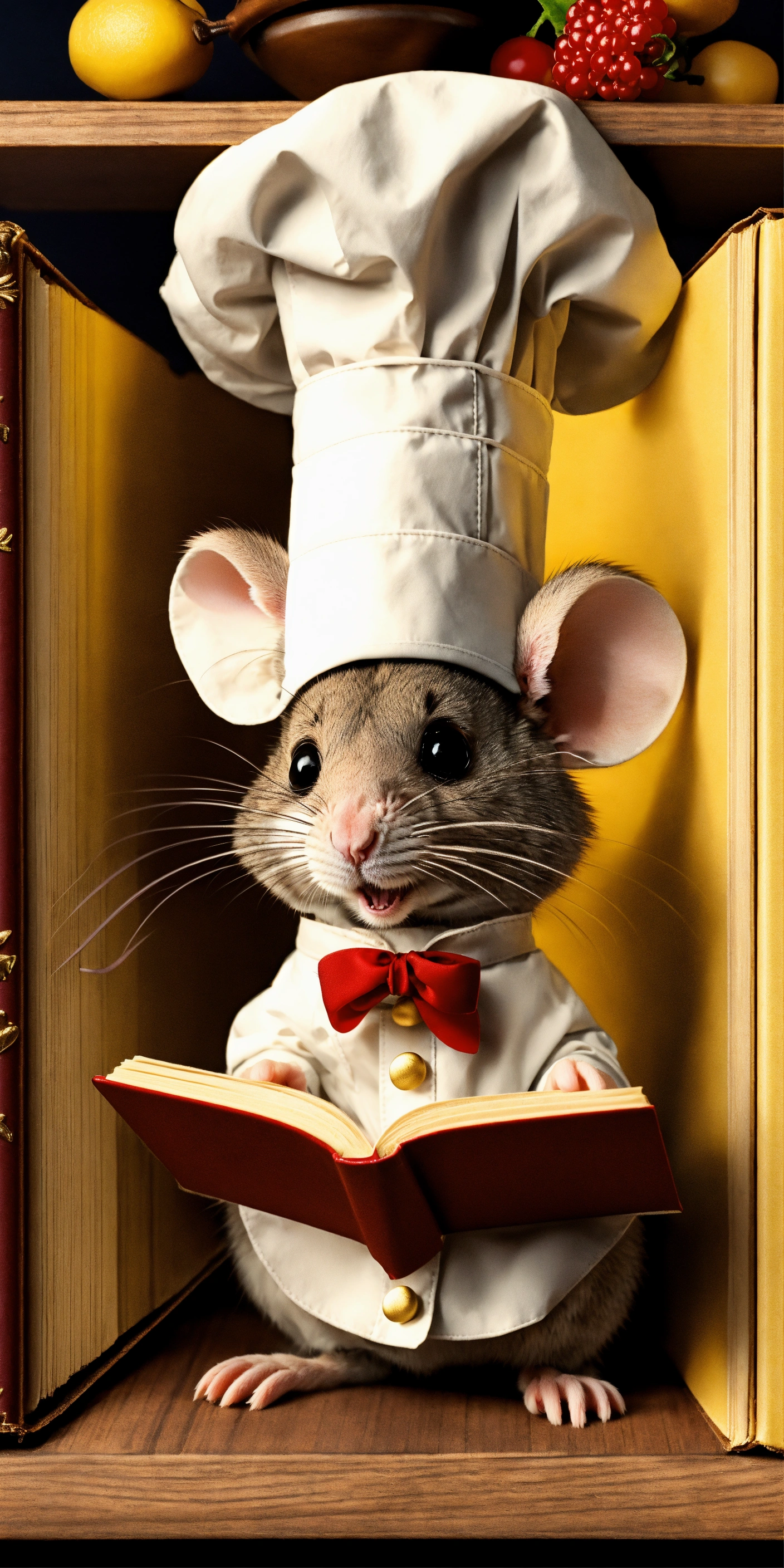 Lexica - A cute mouse wearing a chef hat, in a book of cucina, reading ...