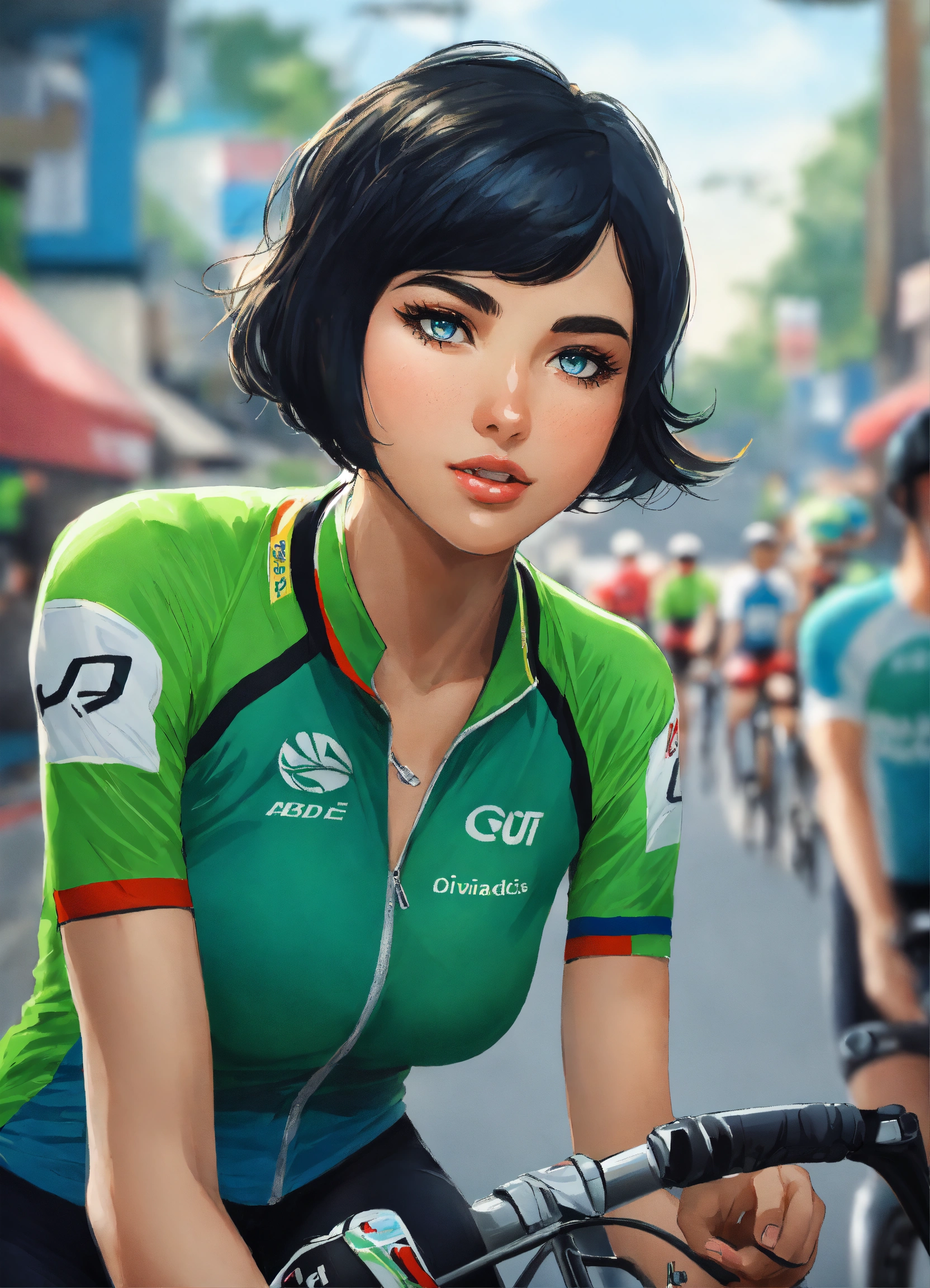 Lexica Olivia de Berardinis art style, of a beautiful young cyclist
