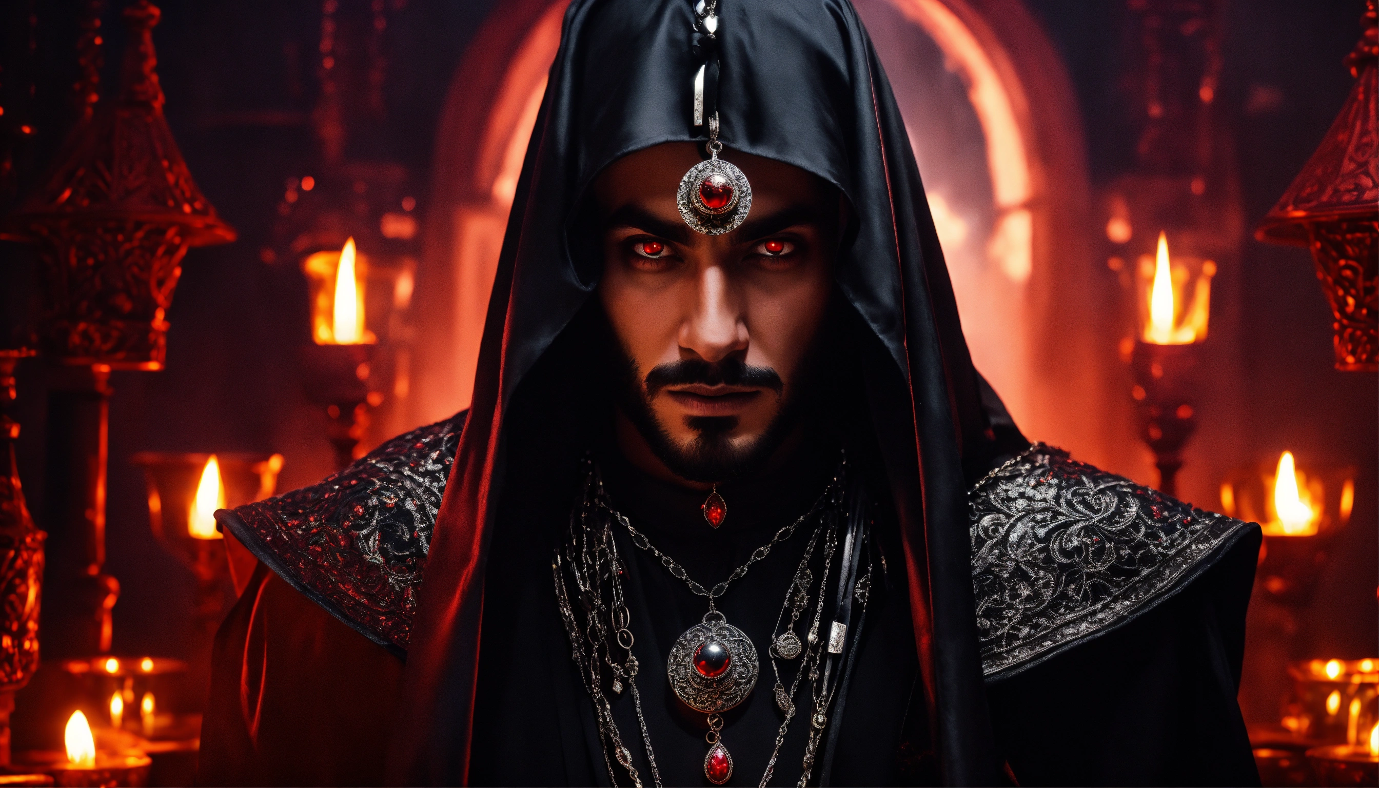 Lexica - Sinister and dramatic headshot of a young handsome Arabic evil ...