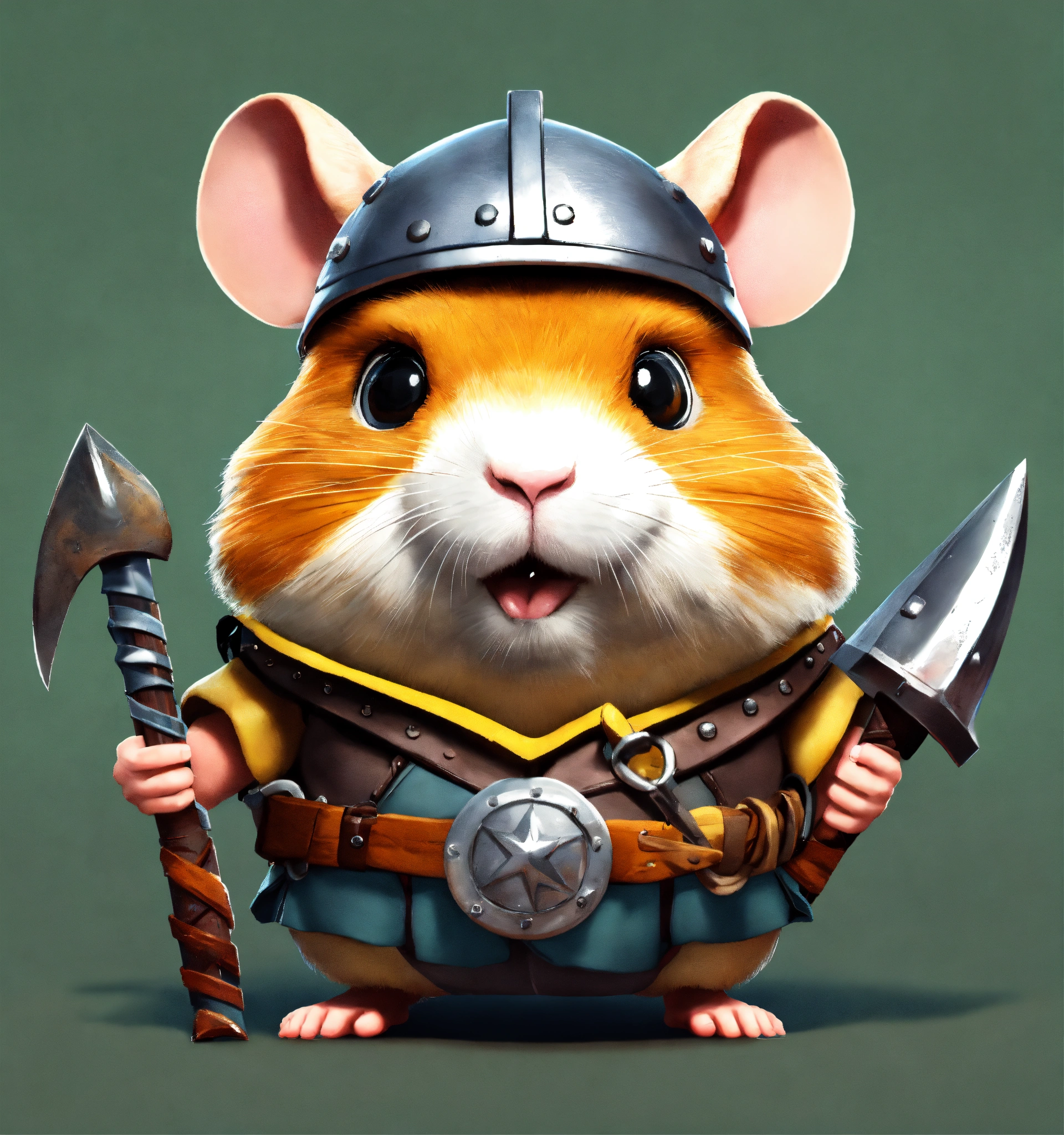 Lexica - A game character cartoonish realistic heavy metal pear-shaped body  hamster viking with battle axe.