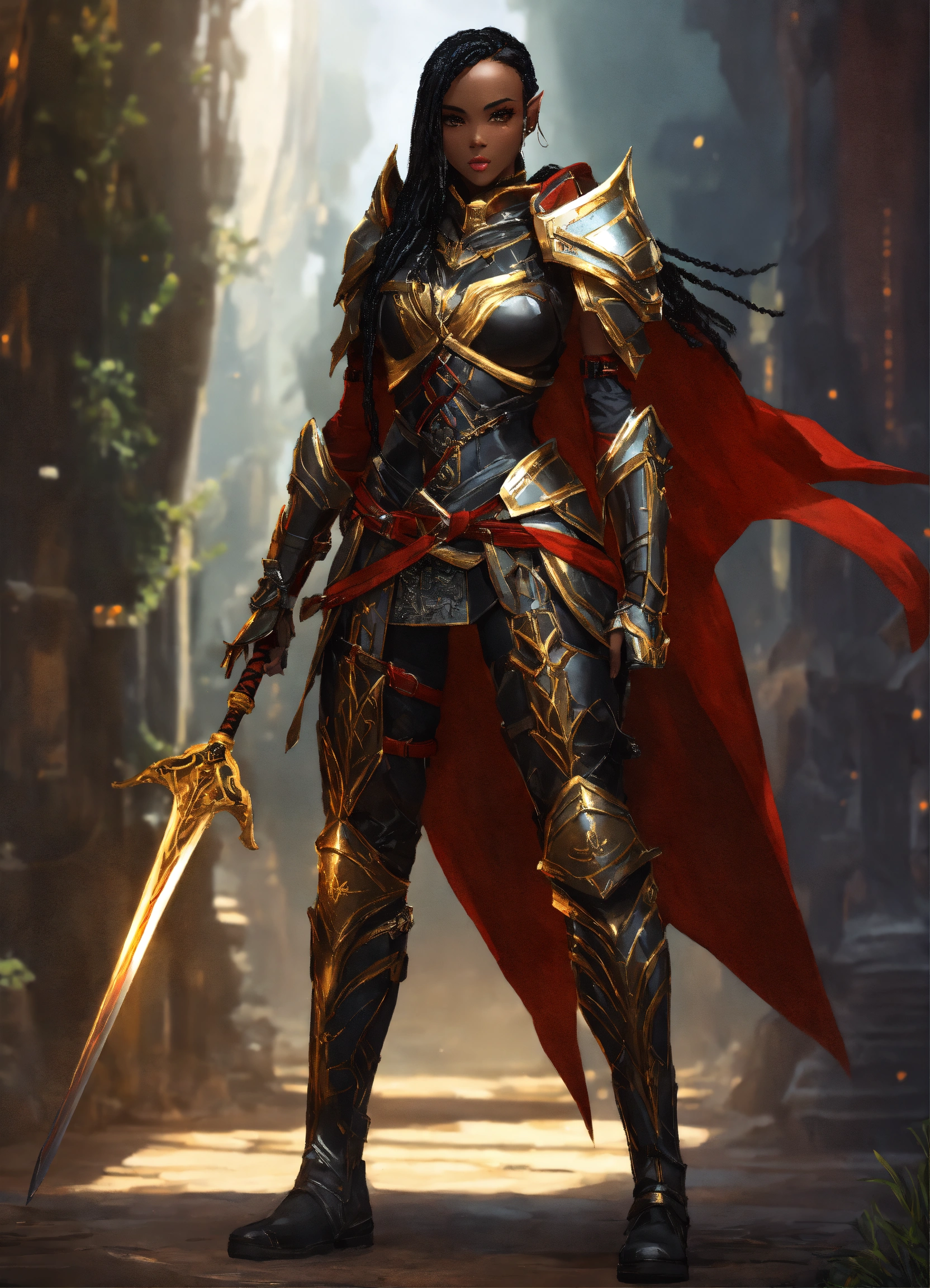 Lexica - Full body of a shapely black female high elf, with black and ...