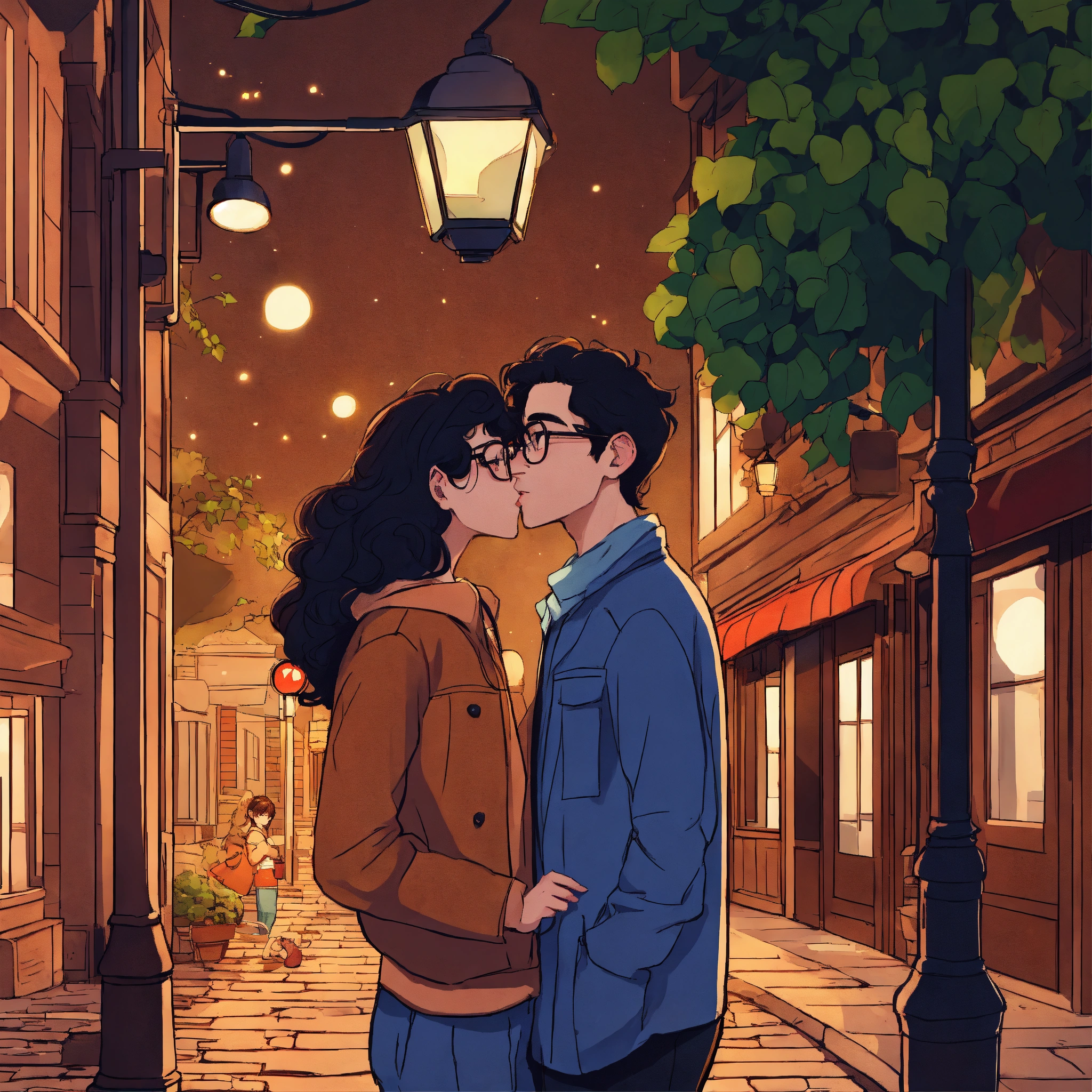 Lexica - Young man without glasses with dark brown hair kissing a girl ...