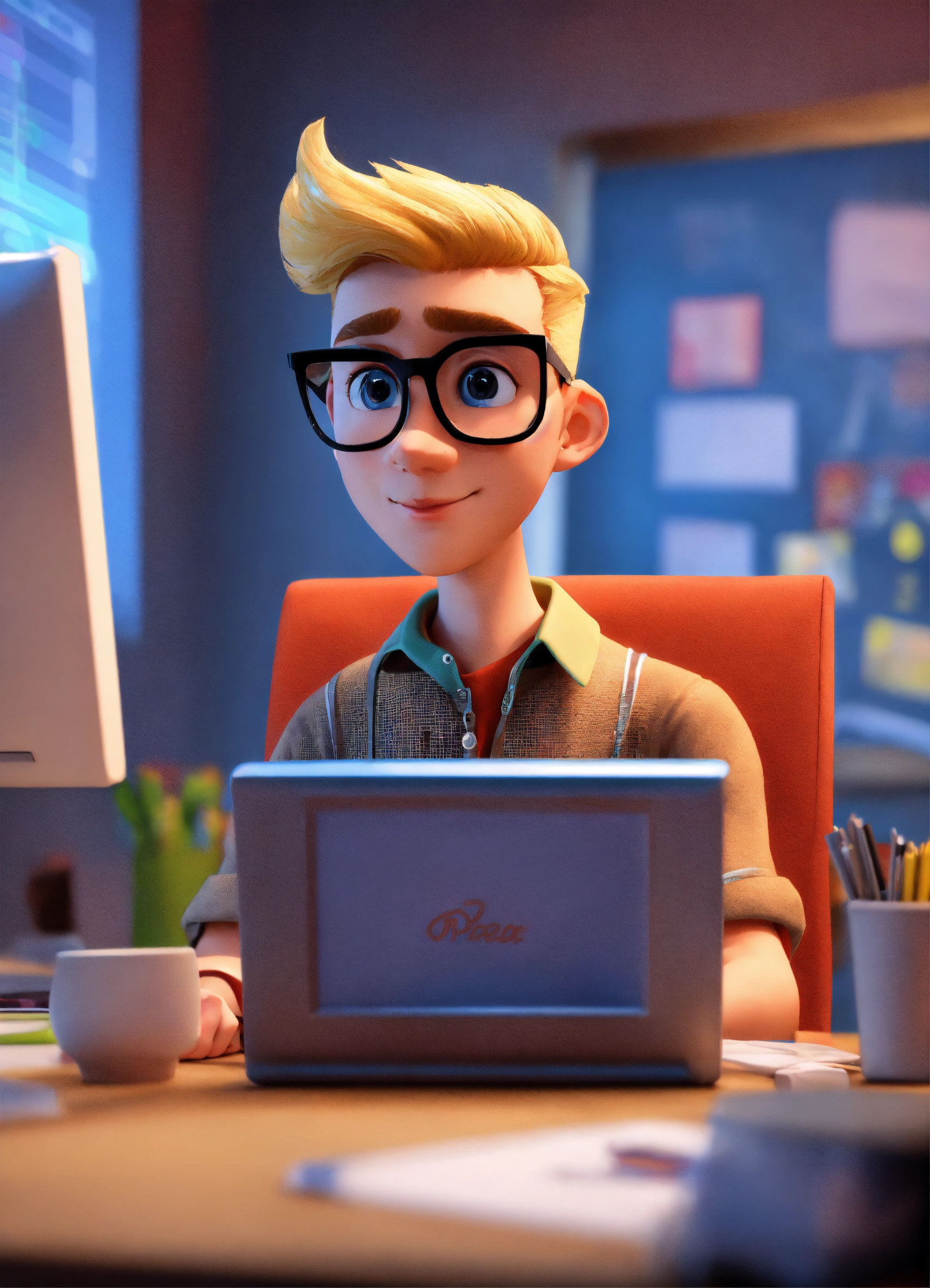 Lexica - A 3d pixar disney style pôster, with a cute blond man, high ...