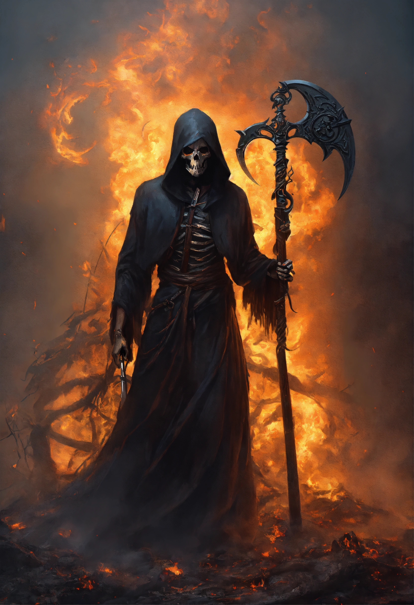 Lexica - The grim reaper with scythe raised for the kill, flowing robes ...