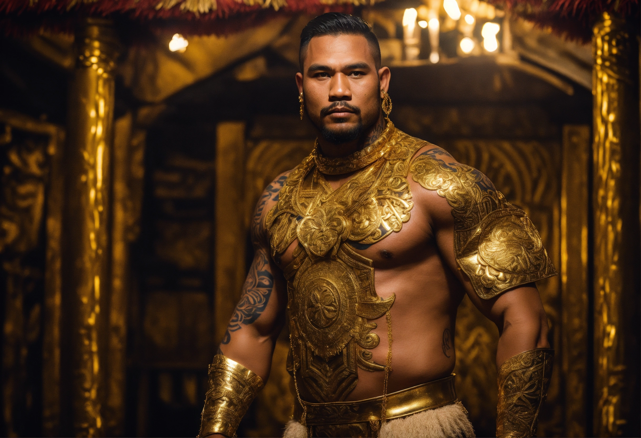 Lexica - A full shot of a handsome bodybuulder Samoan warrior dressed ...
