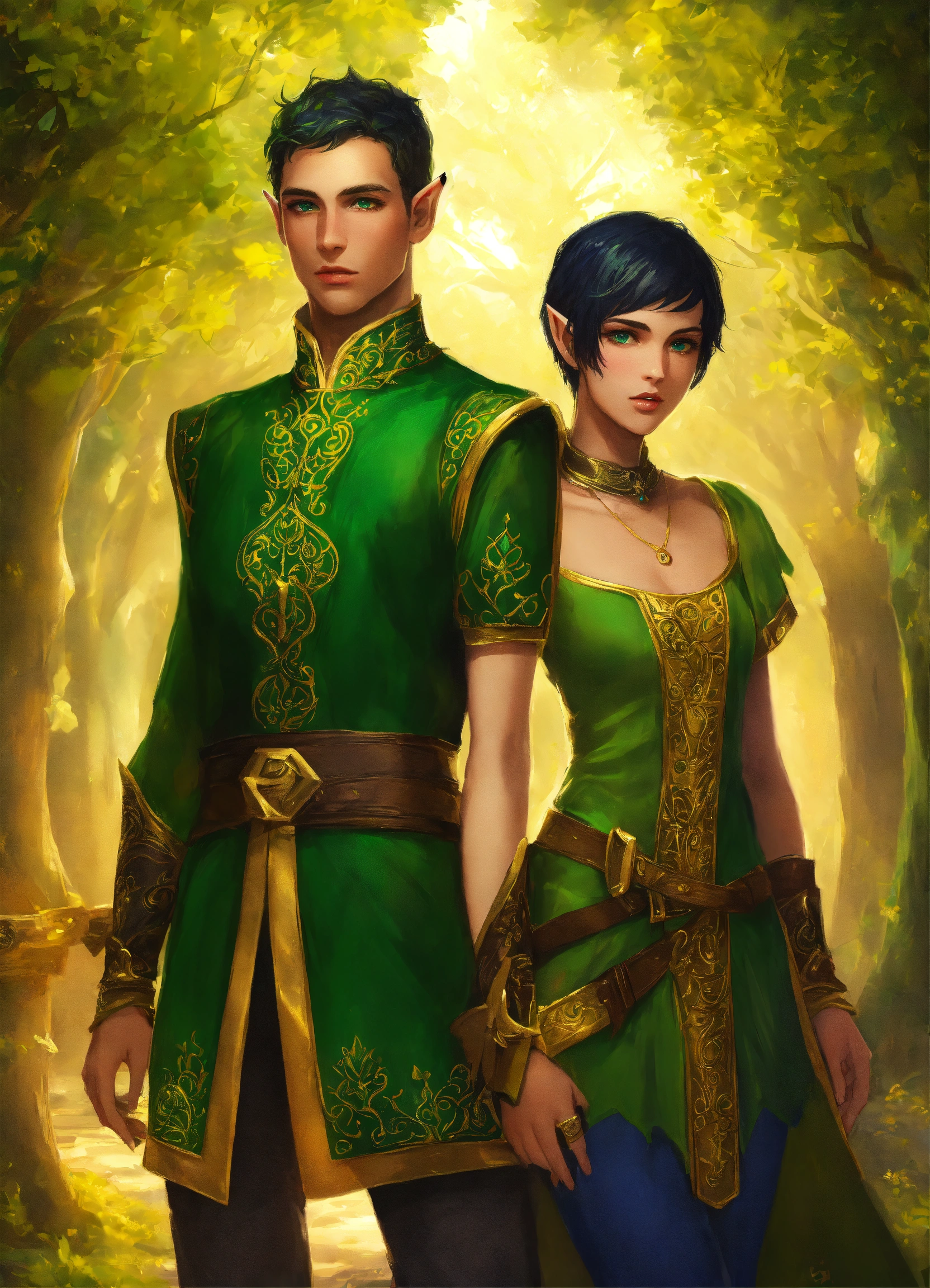 Lexica Fantasy Man And Woman Elf Gold Skin Green Eyes Short