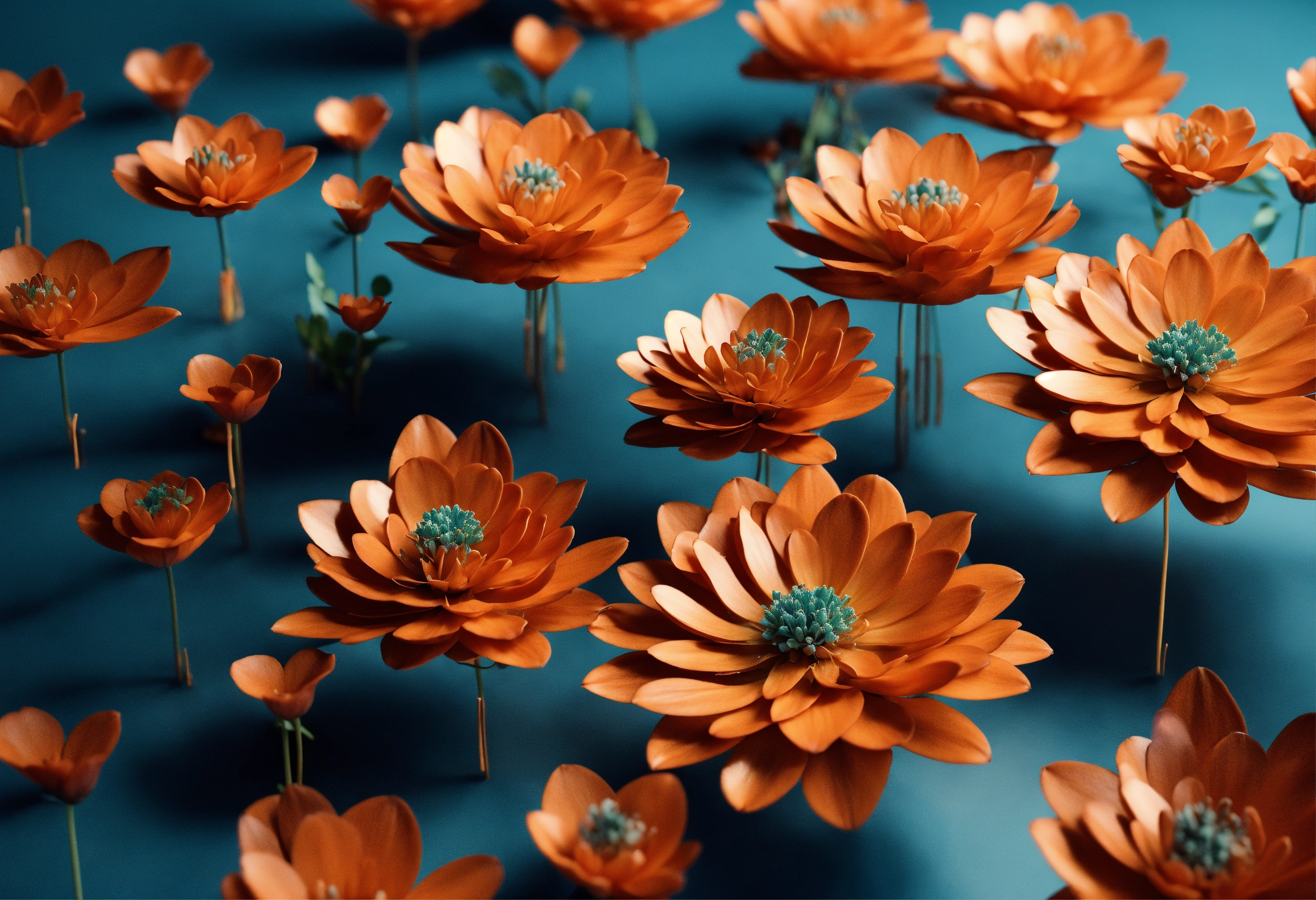 Lexica - Clustered 3D flowers in a minimalistic style.