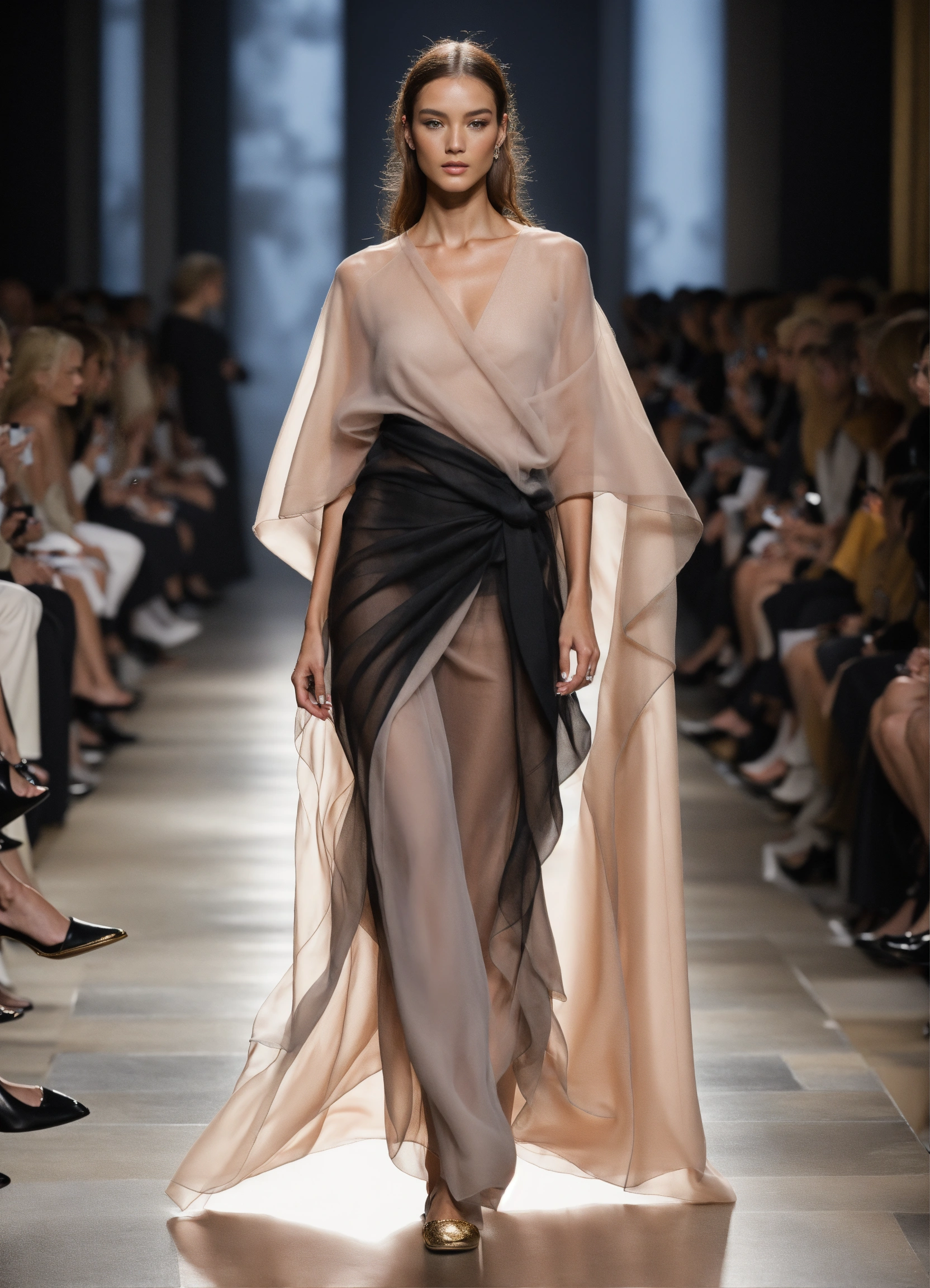 Lexica - 3d realistic photo of female model walking runway during ...