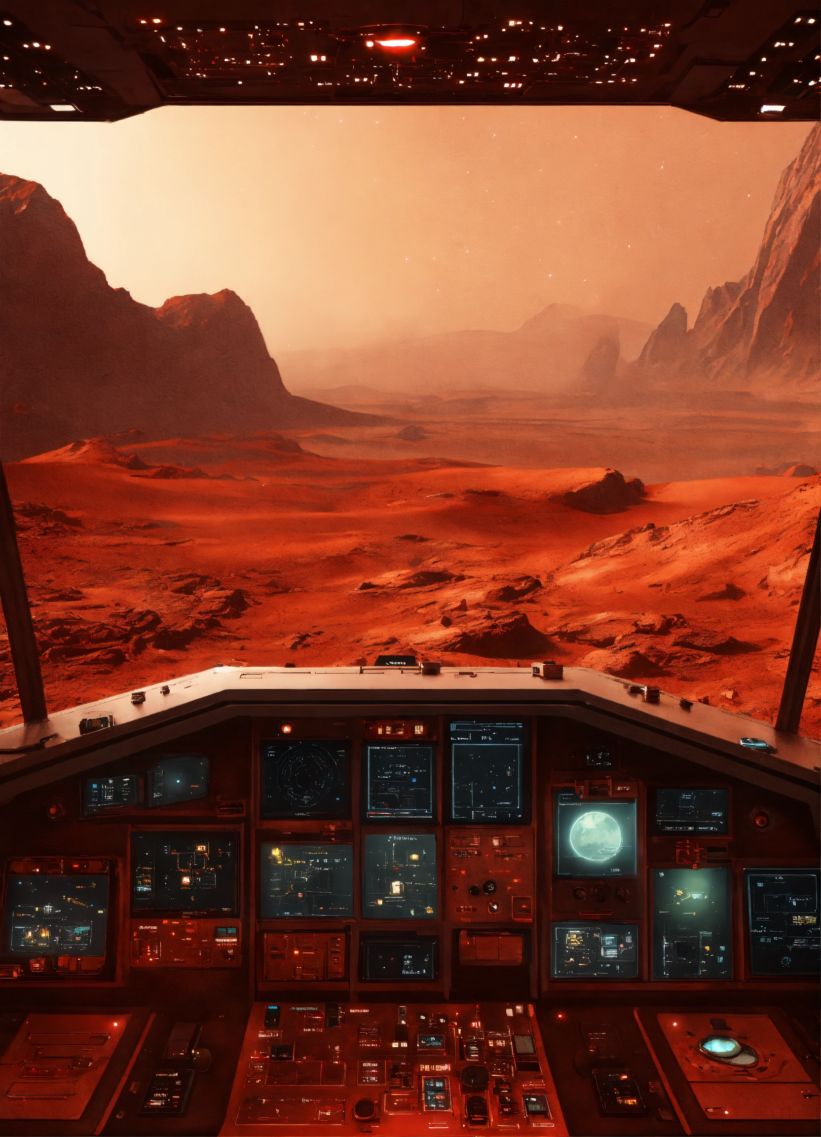 Lexica - Spaceship, control panel View of the red planet. Space realistic