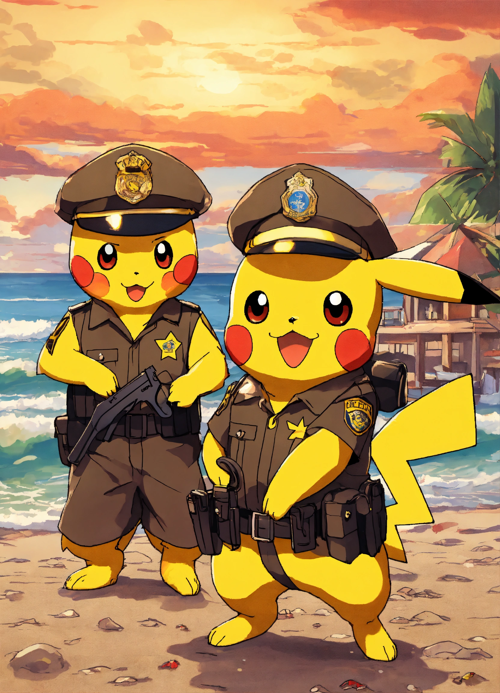 Lexica - PIKACHU LIKE POLICE in BEACH.