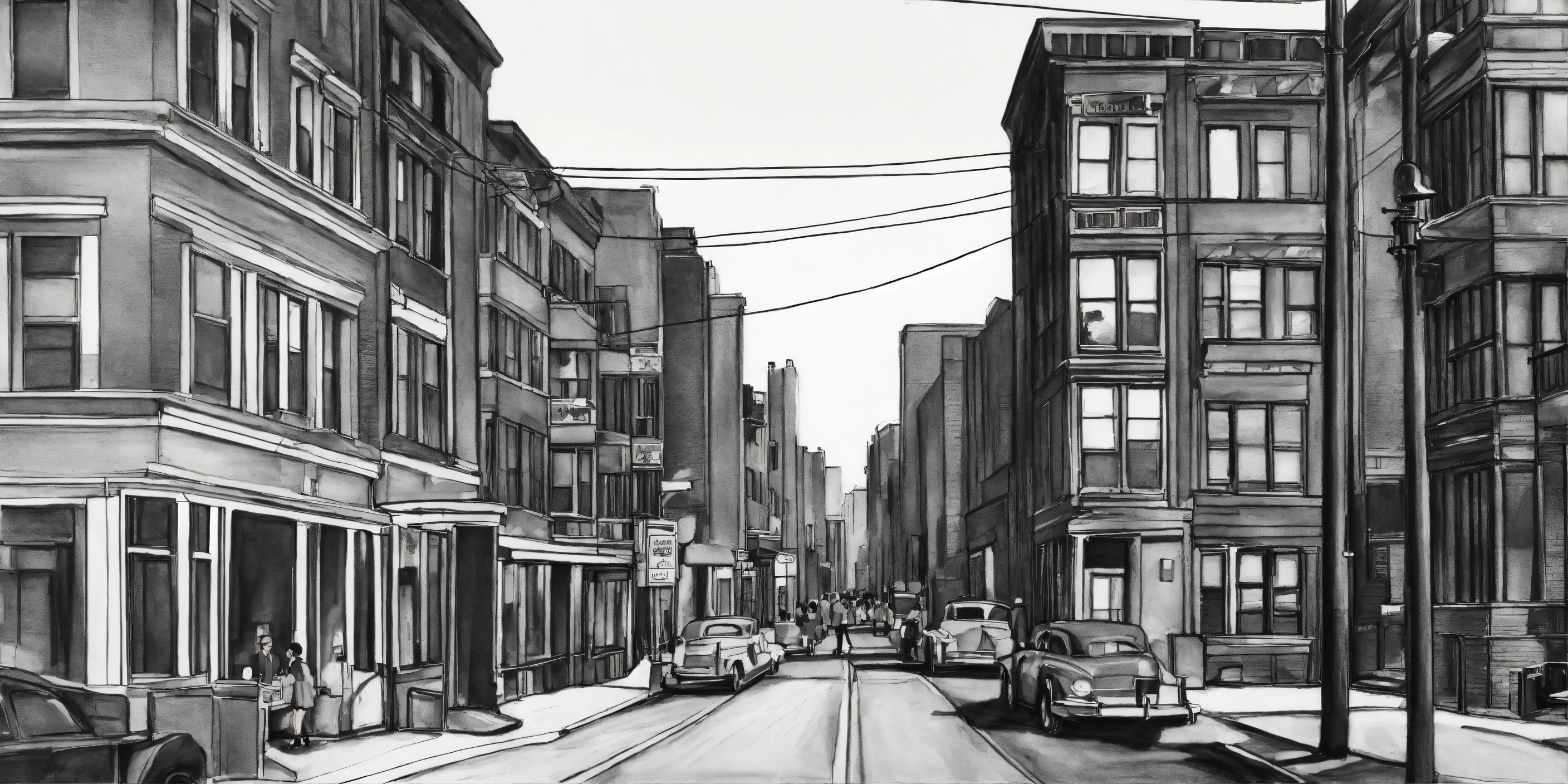 Lexica Graphite street scene drawing inspired by Alice Neel's black