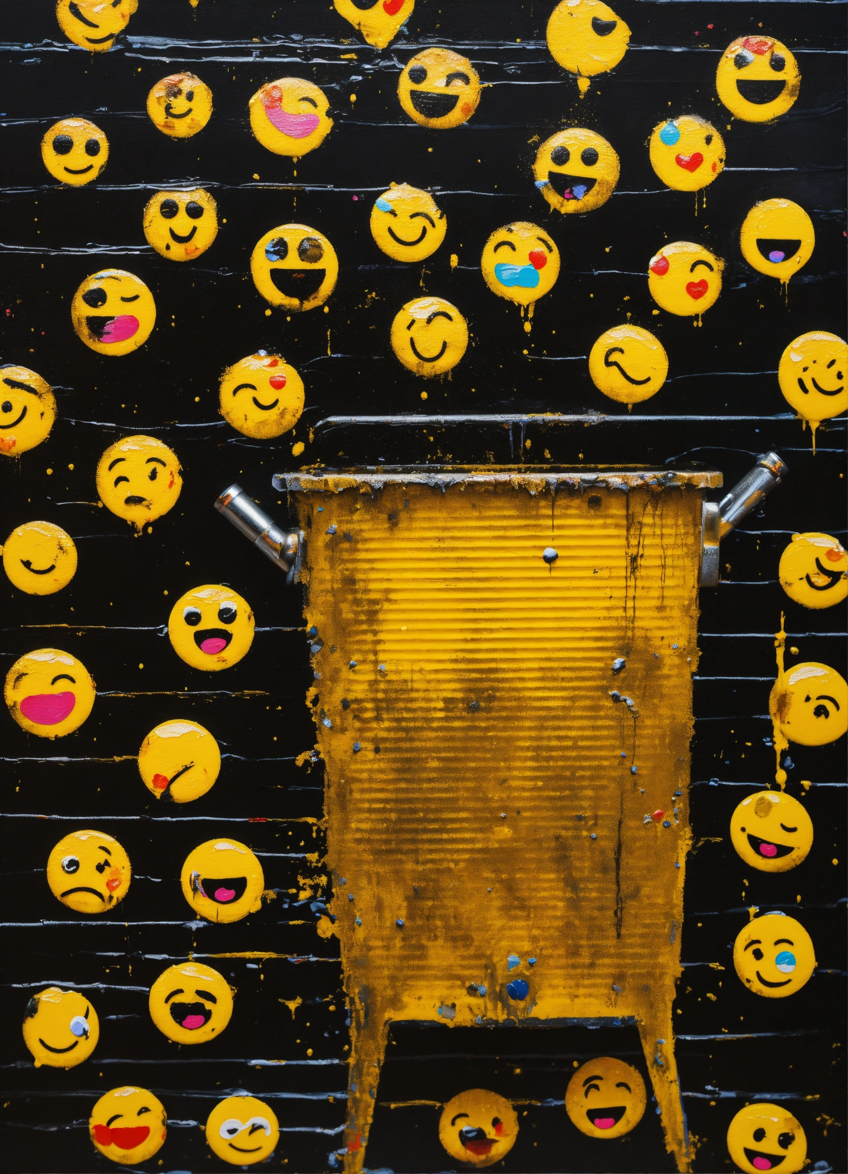 Lexica Mixer filled with emojis dirty oil painting scratches on black