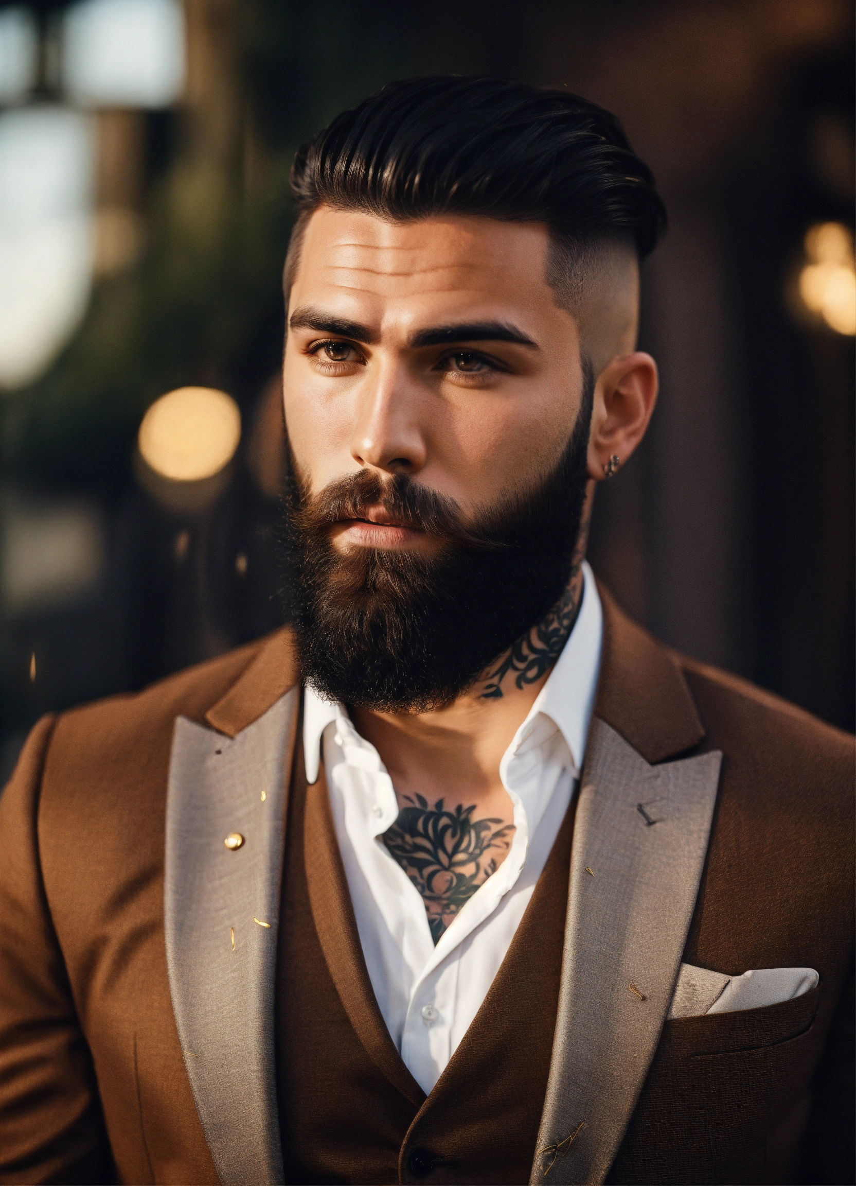 Lexica - Attractive man with full beard tattoos, black hair, chocolate ...