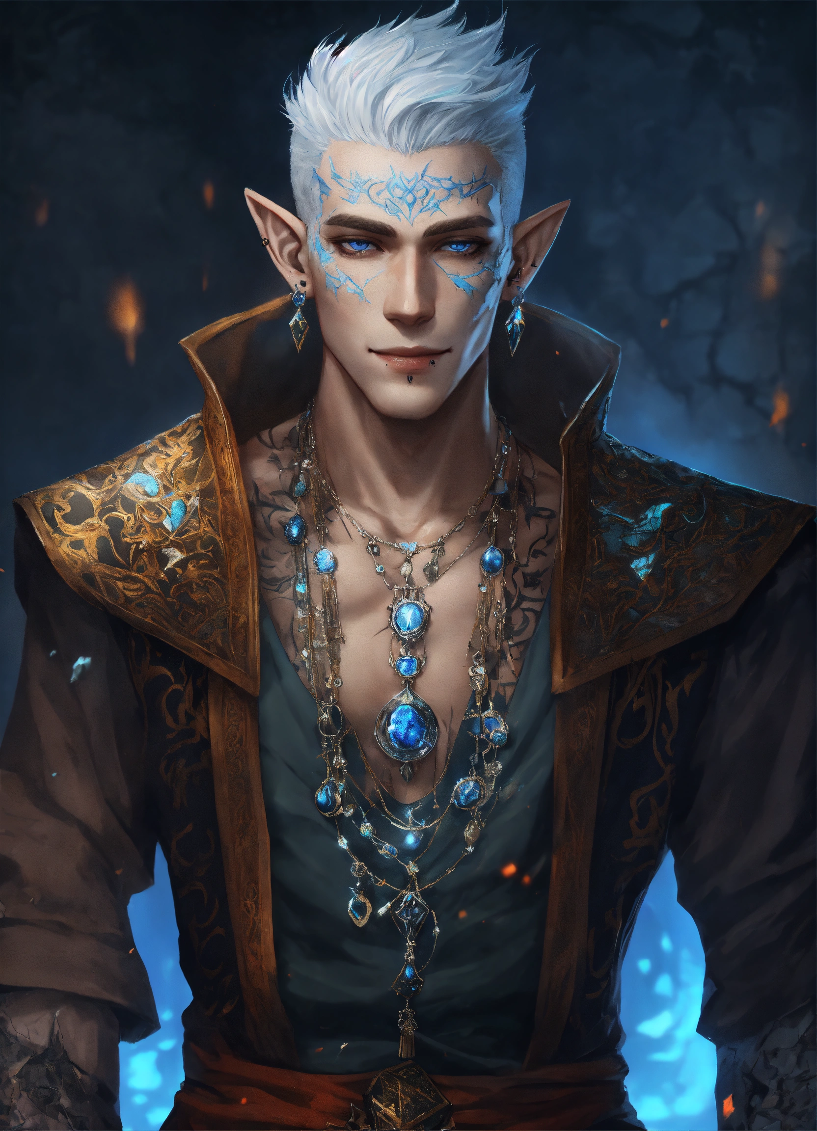 Lexica - Full body shot of a tatooed male elf, monk, sickly thin, pale ...