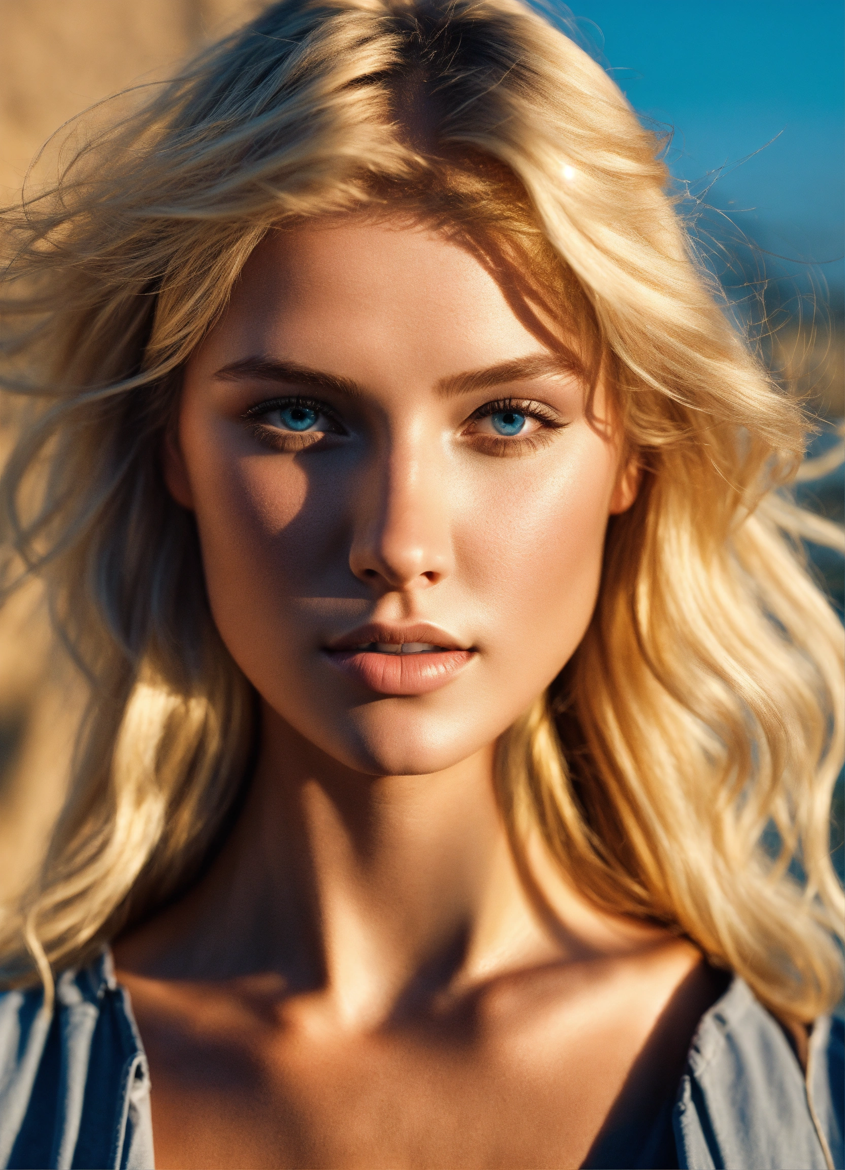 Lexica - Beautiful blonde fashion model. Blue eyes. Blond Hair & Black ...