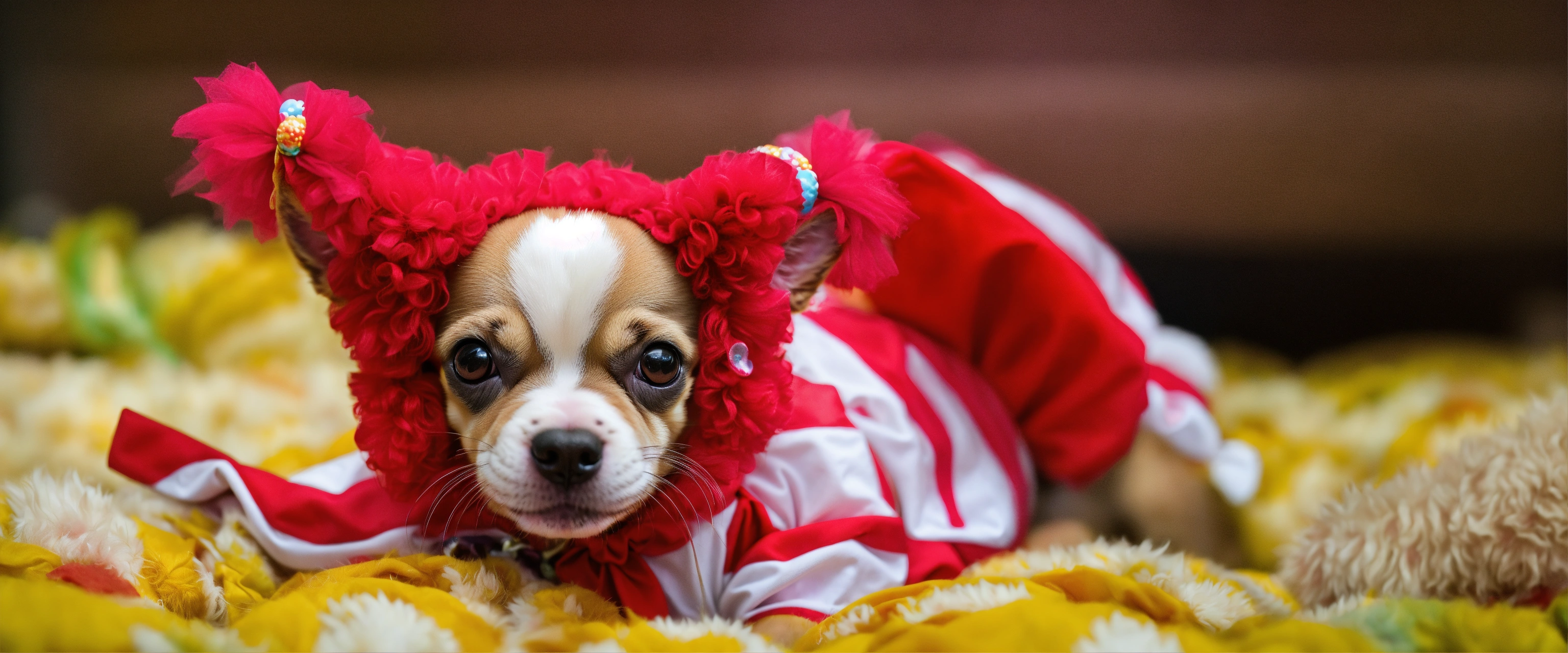 Lexica - A very cute and sweet baby Chihuahua puppy dressed as a clown ...