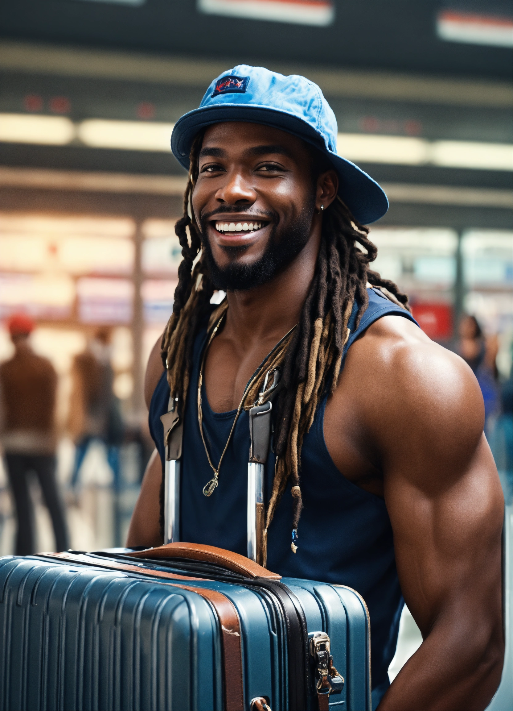 Lexica - Handsome black Caribbean man at the airport with his luggage ...