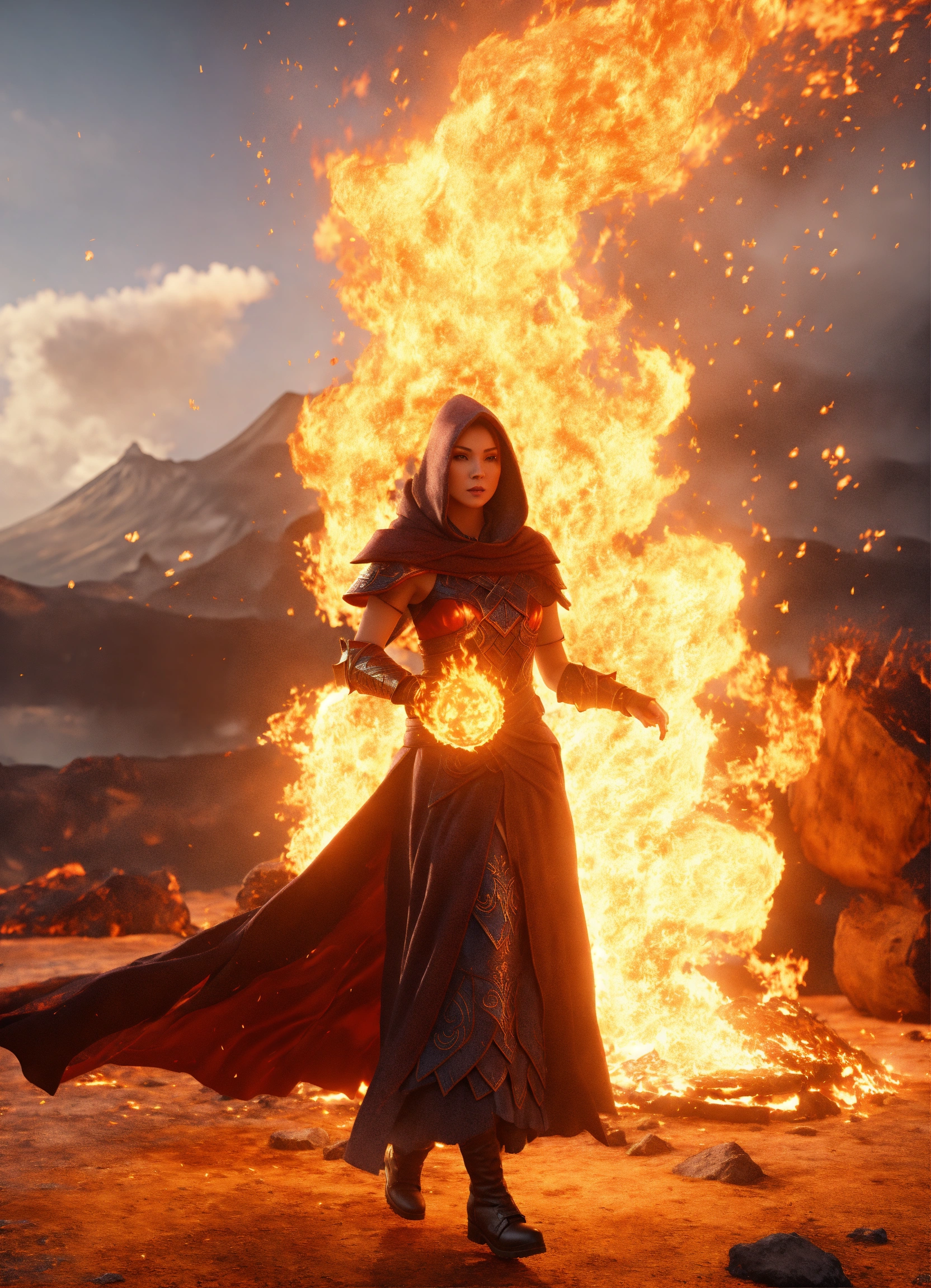 Lexica - Small female pale skinned redhead fire elemental mage behind a ...