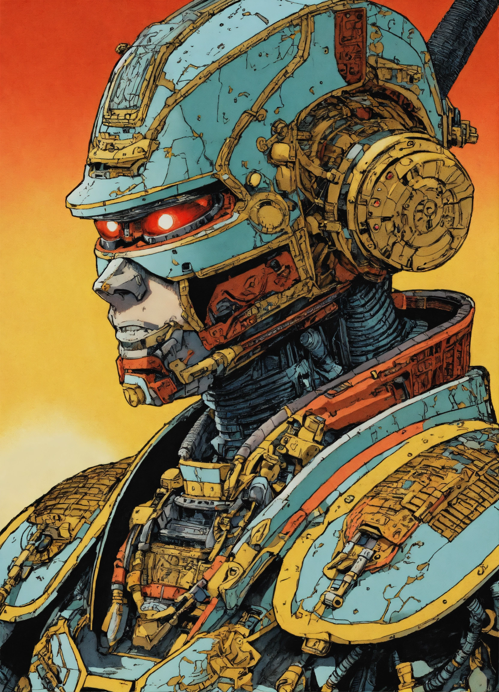 Lexica - Detailed pen and ink illustration of a samurai robot cyborg ...