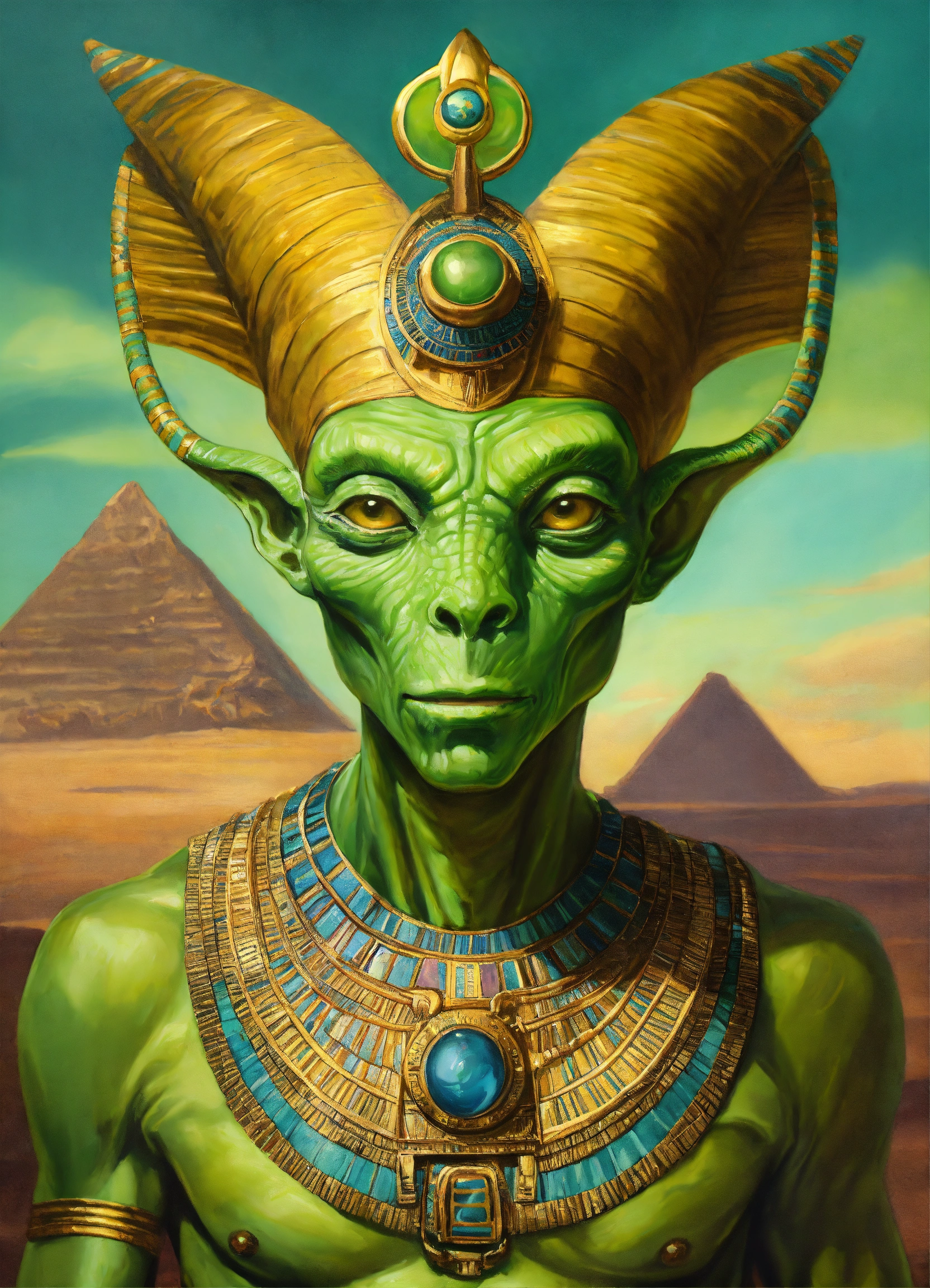 Lexica - Portrait a green alien monster dressed like a ancient egypt ...