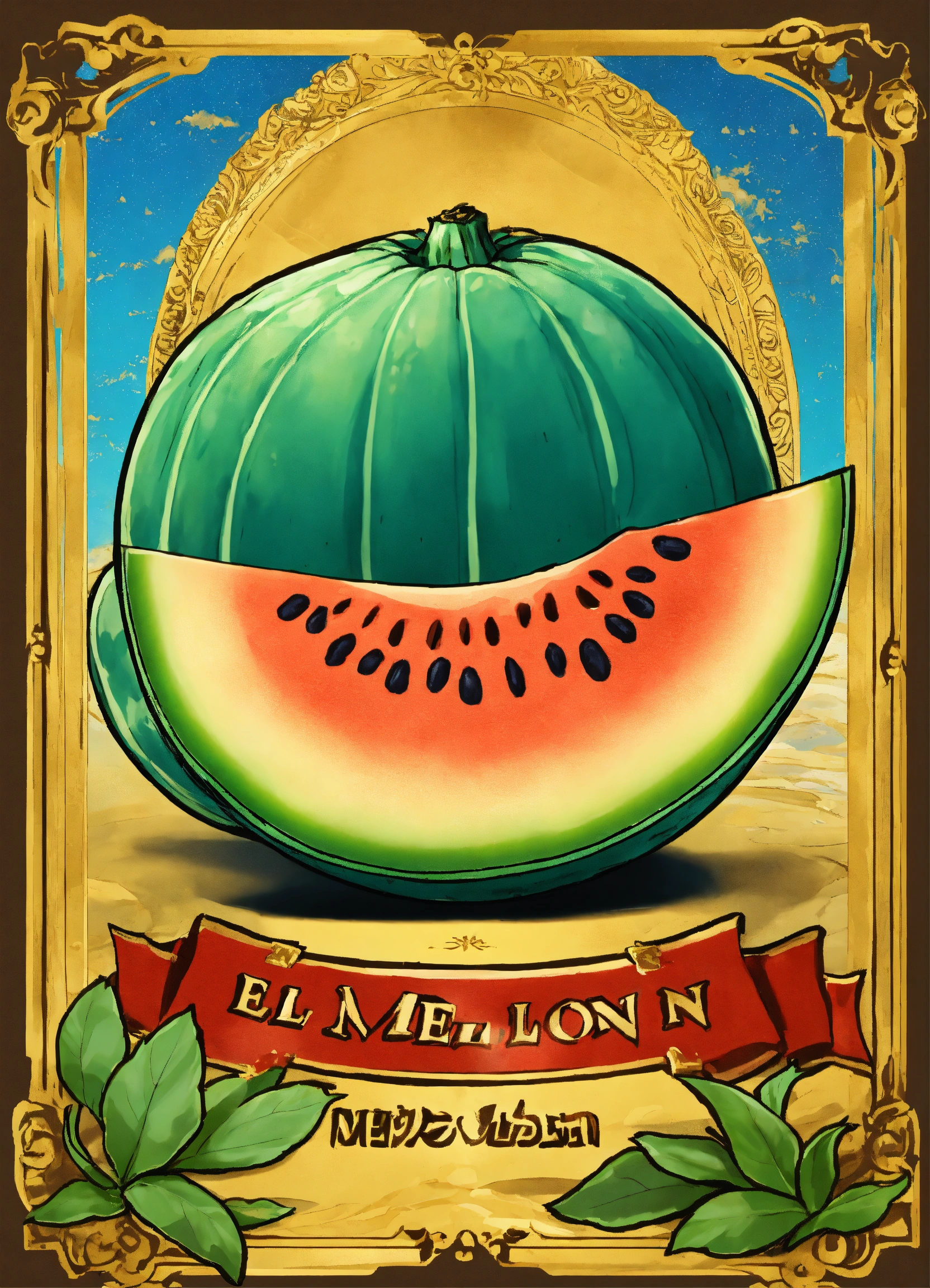 Lexica A sliced melon basen on the card "el melón" of the mexican