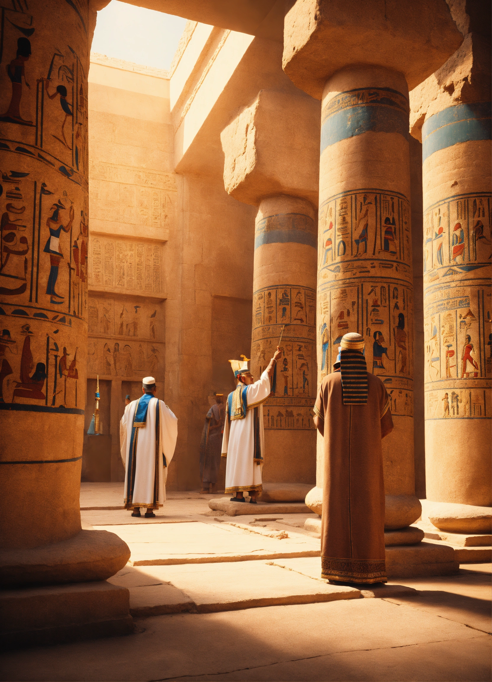 Lexica - Egyptian Aton priests performing rituals in the temple, 8k