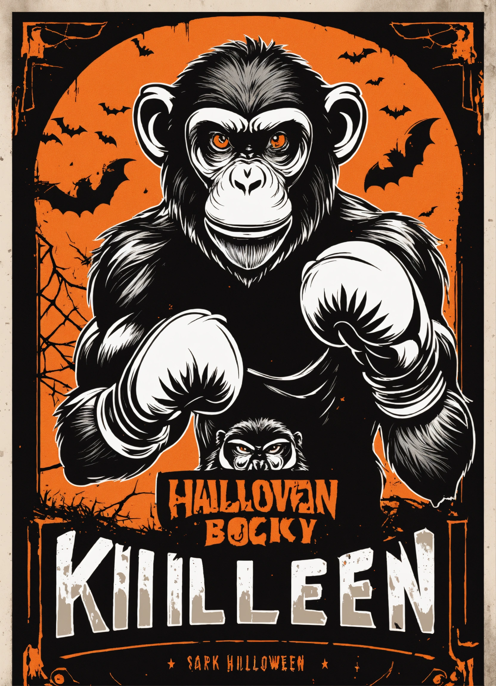 Lexica - Black and white killer monkey scary Halloween boxing logo