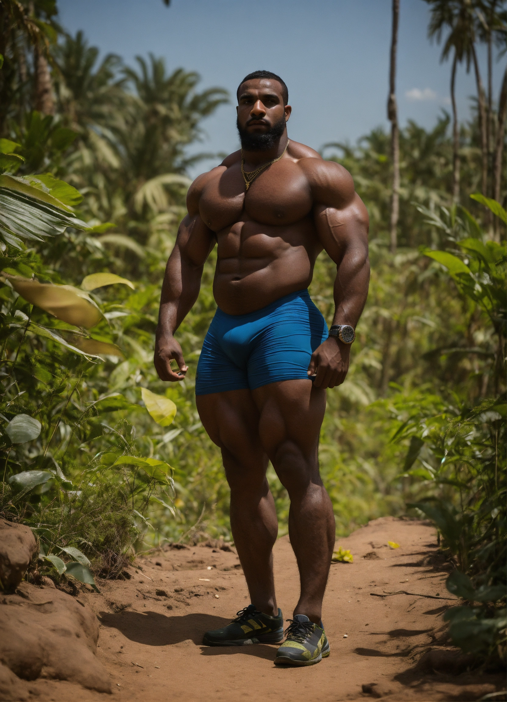 Lexica - 30-year-old man with big muscles, big bodybuilder, sudanese, body  like a wrestler, in a jungle