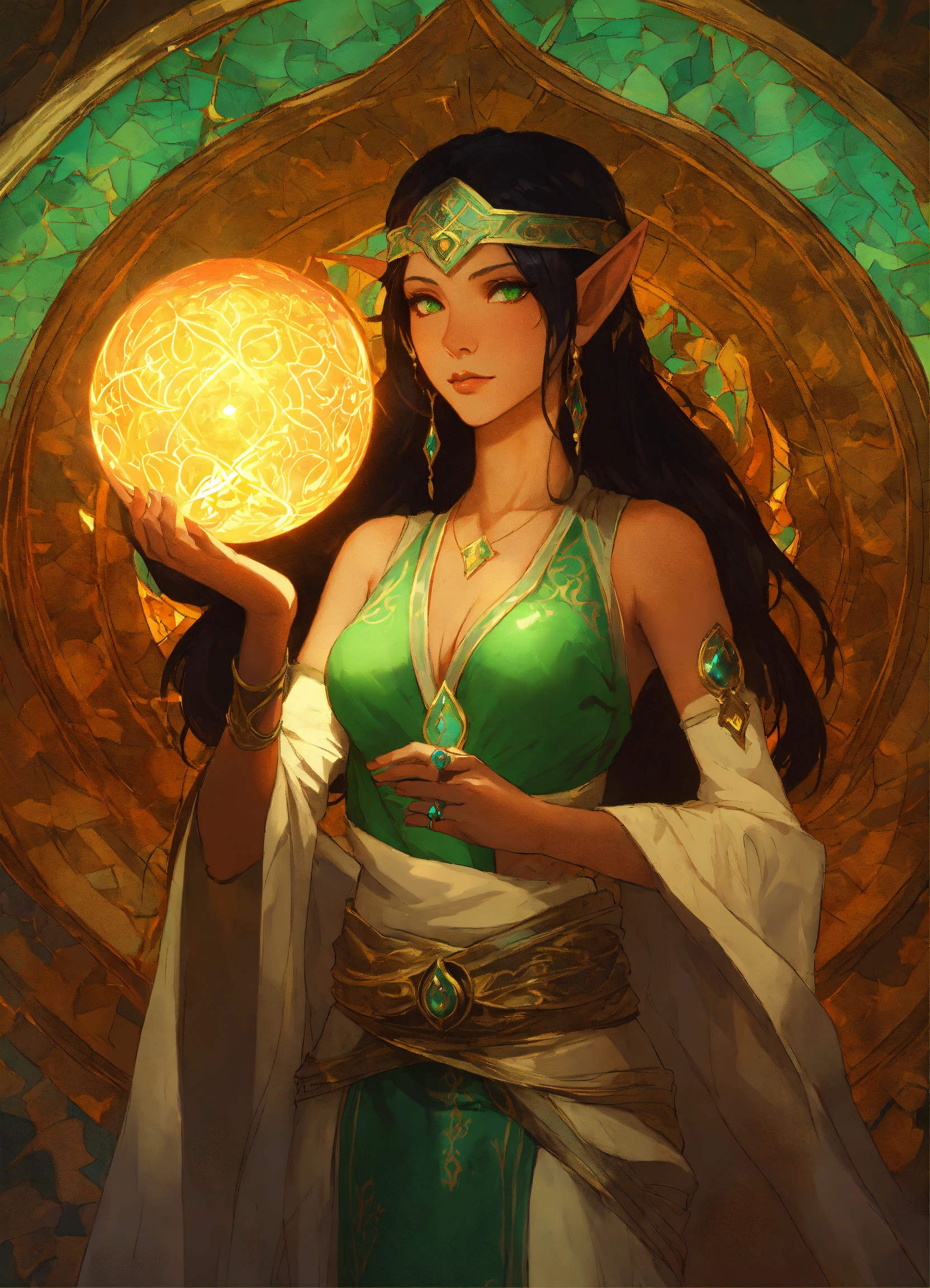 Lexica - Beatiful, Female elf timurid sorceress with glowing fire orb ...