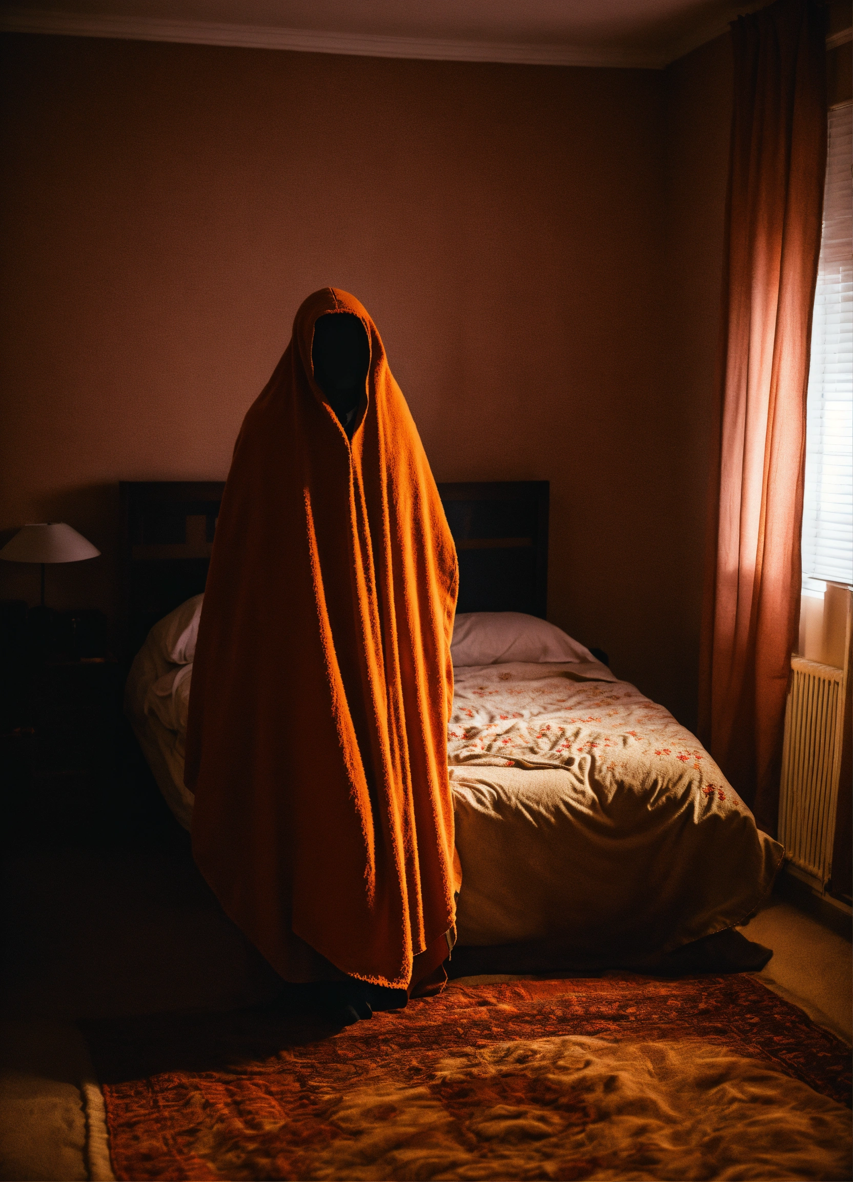Lexica Person inside the blanket with terror at night in bedroom