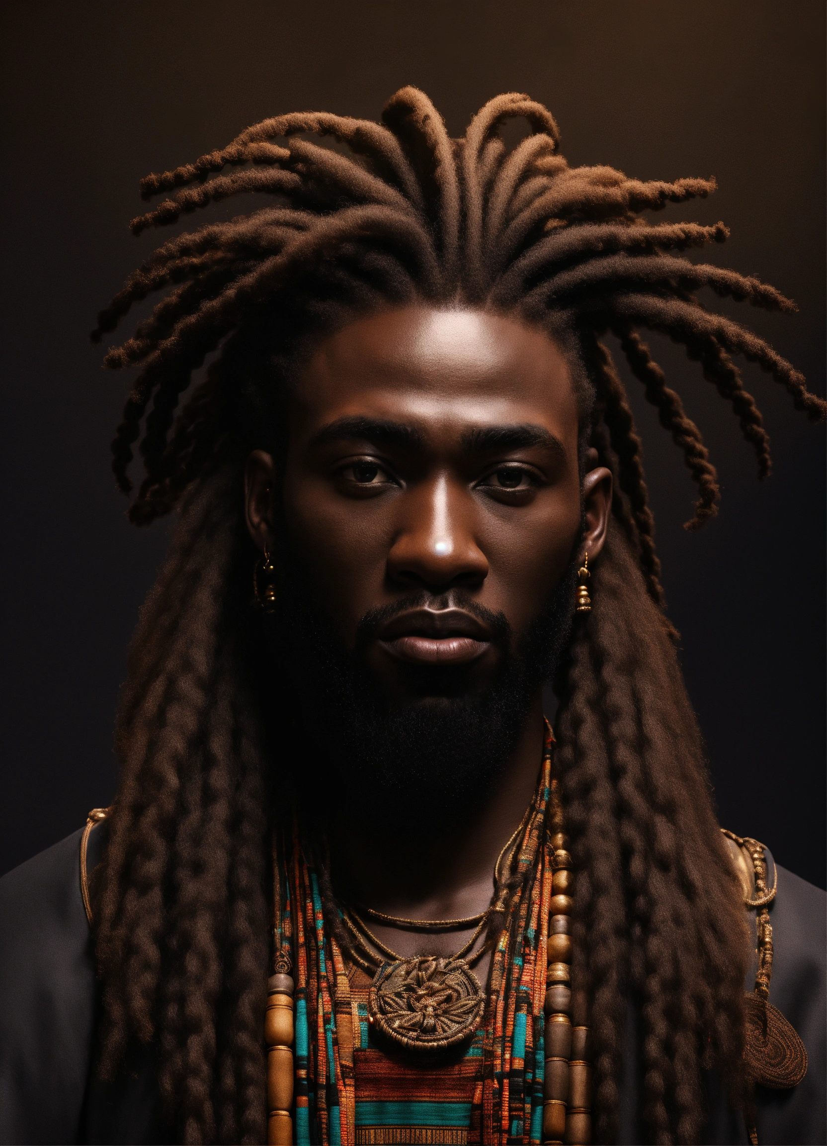 Lexica 3d render of a Black man with long flowing dreadlocks, 6'5