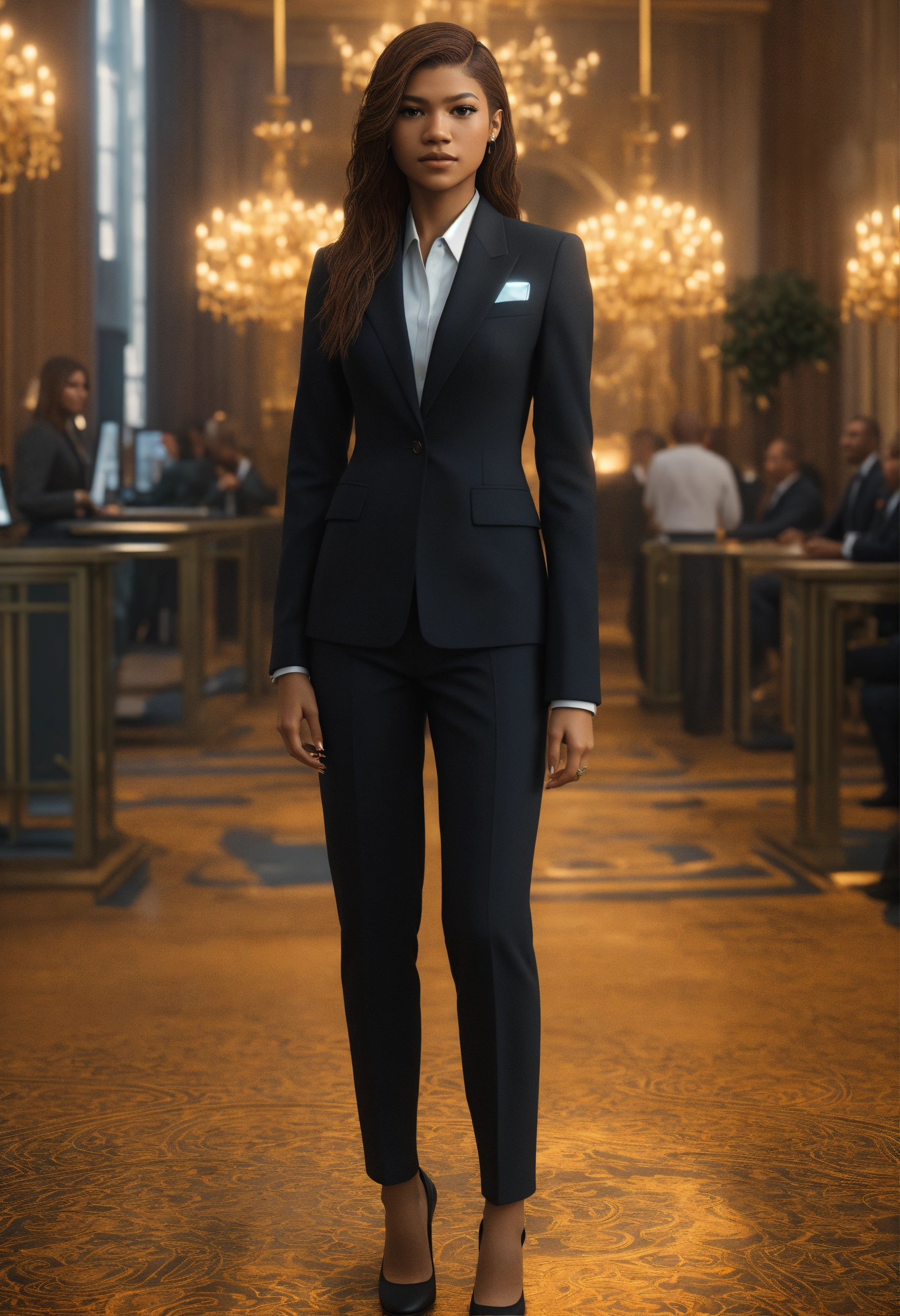 Lexica - Full body portrait, Zendaya, straight hair, black business