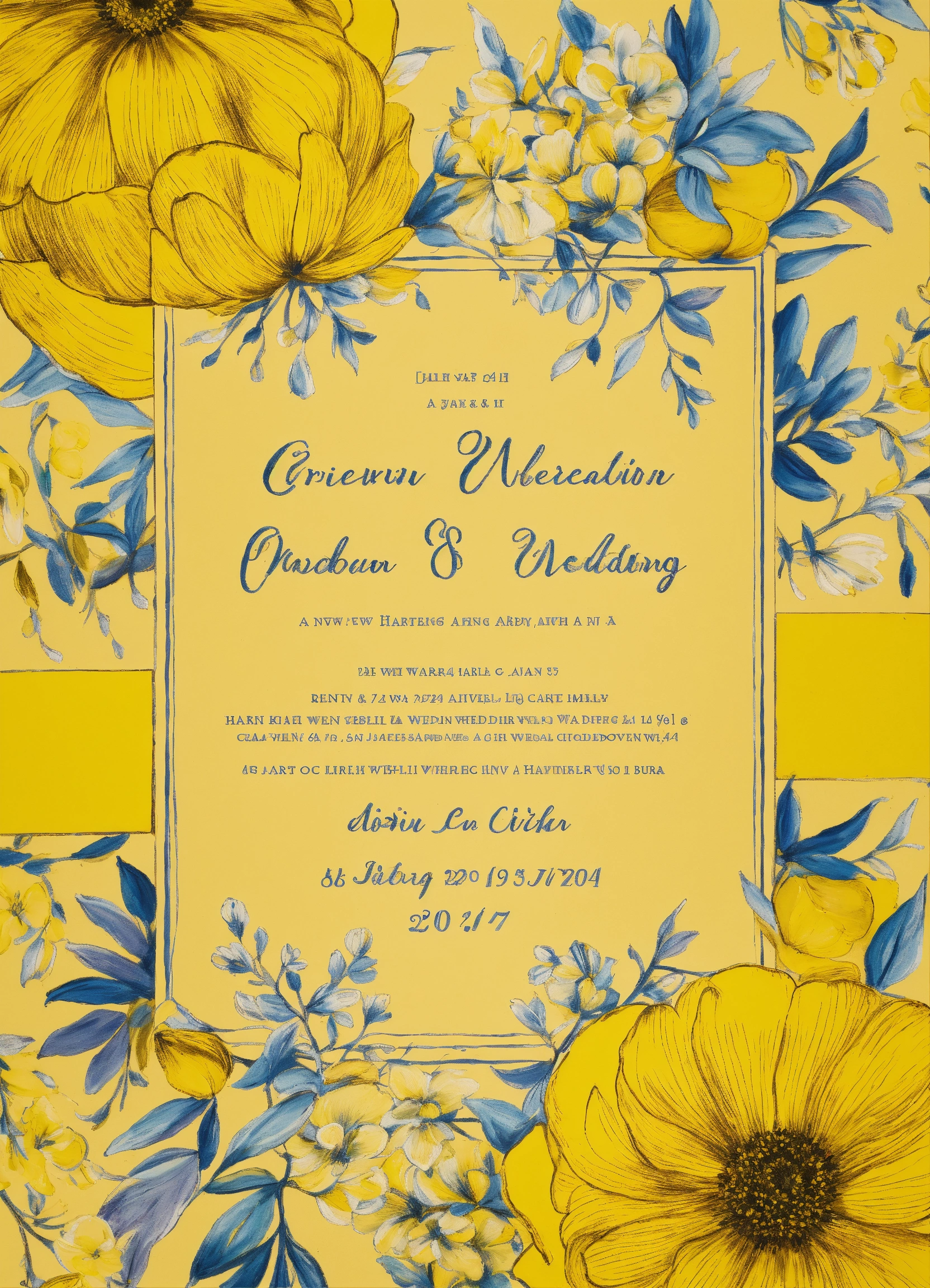 Lexica - A hand painted, yellow wedding invitation
