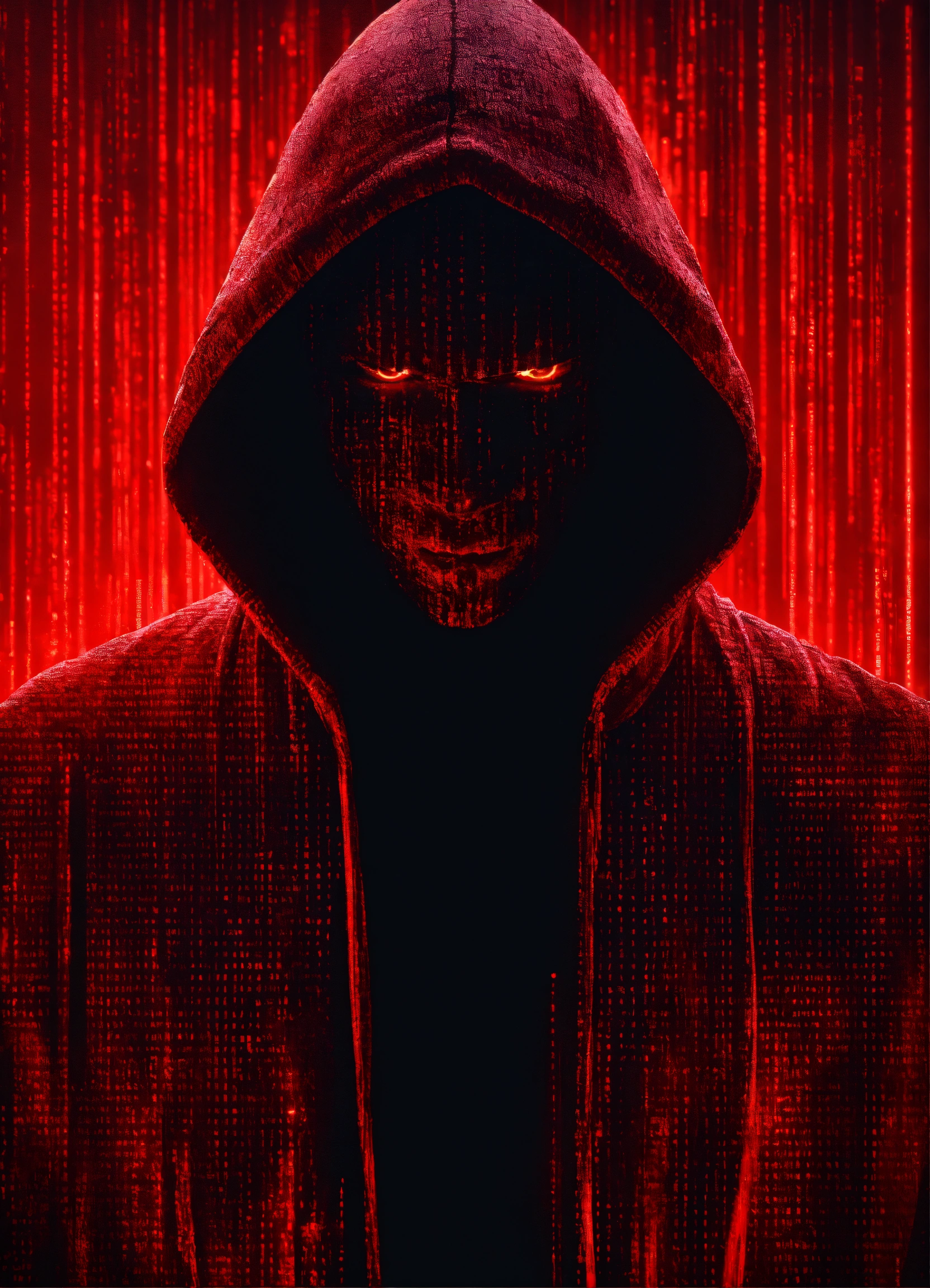 Lexica - Malicious cyber hacker in a hoodie, scene drenched in red ...